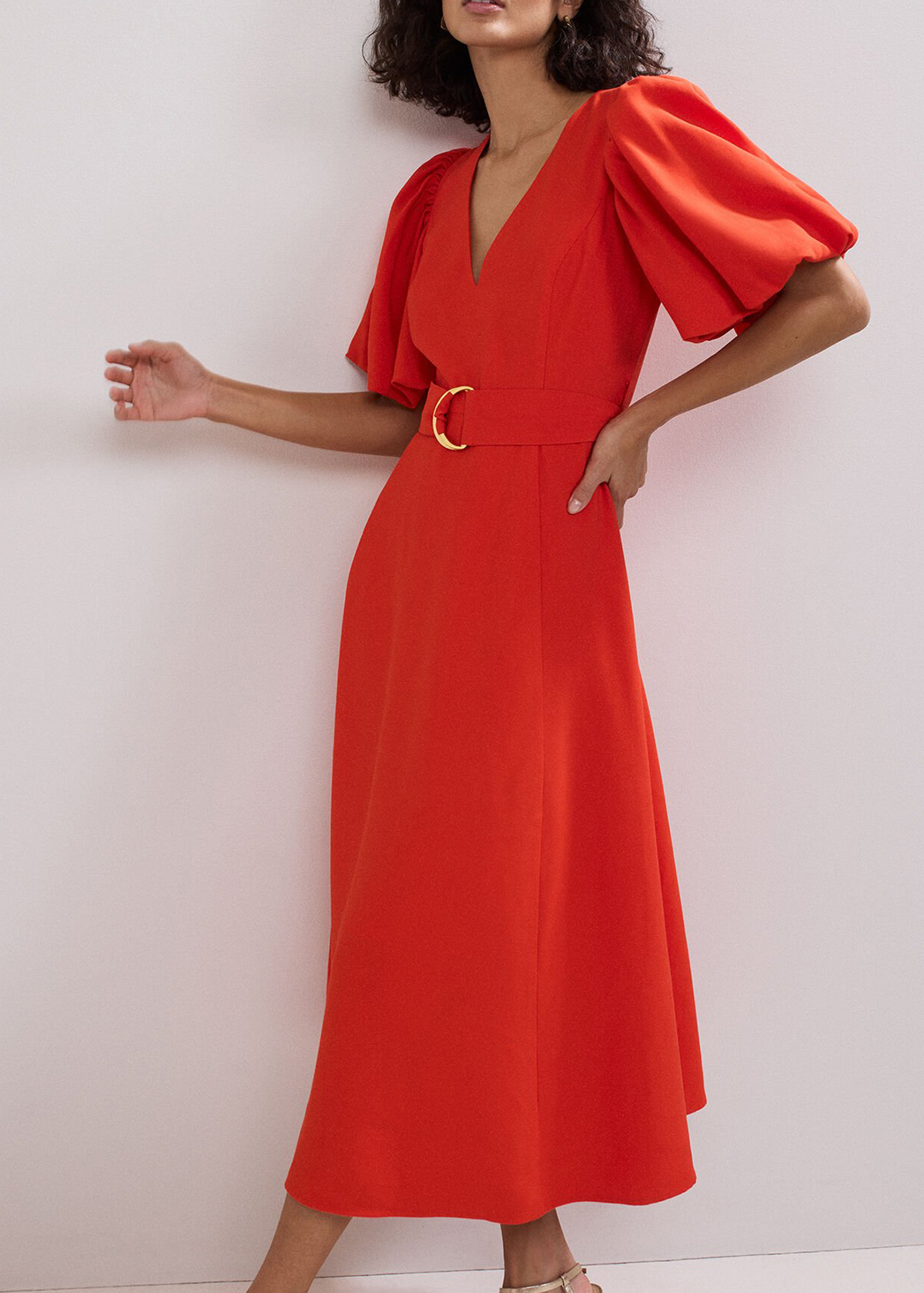 Relaxed Casual Puff Sleeve V-Neck Dress - notariosoax