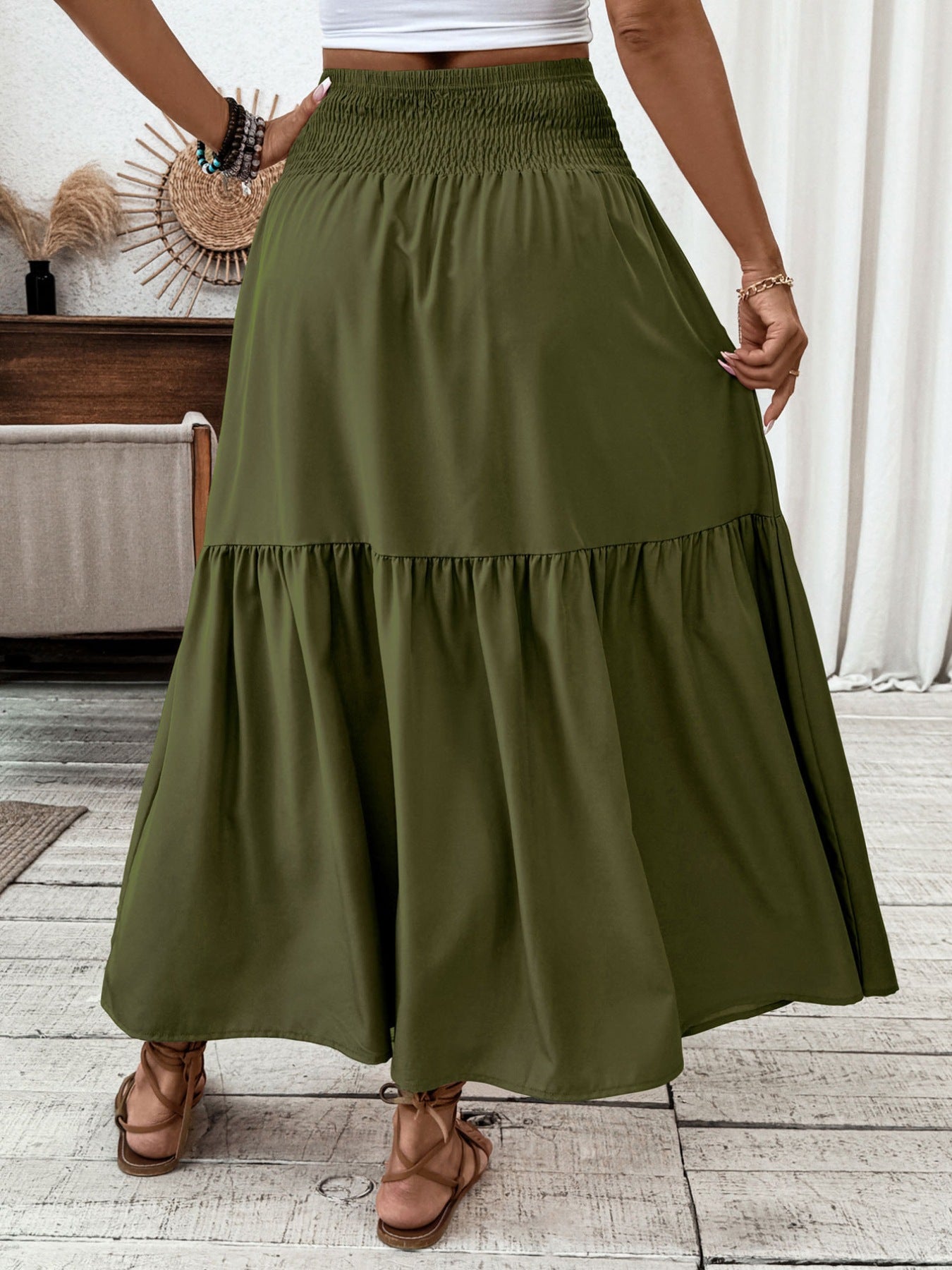 Tailored Smocked Ruffle Trim Detail Skirt - notariosoax