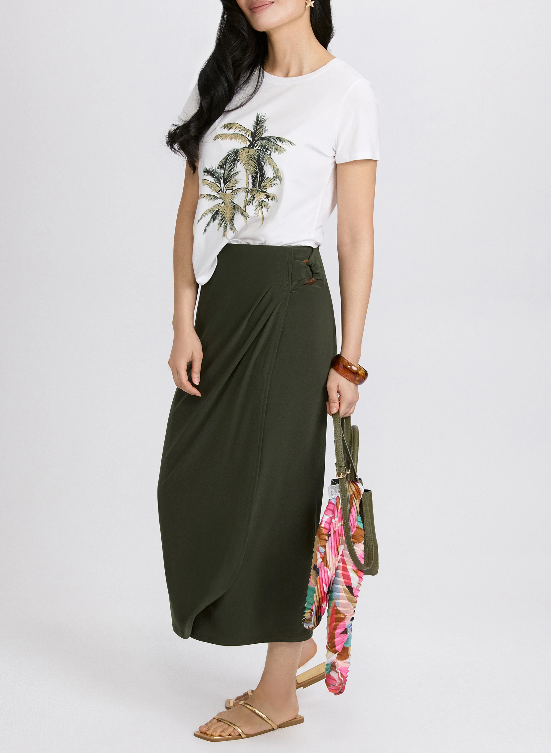 Irregular Pleated A-Line Skirt In Army - notariosoax