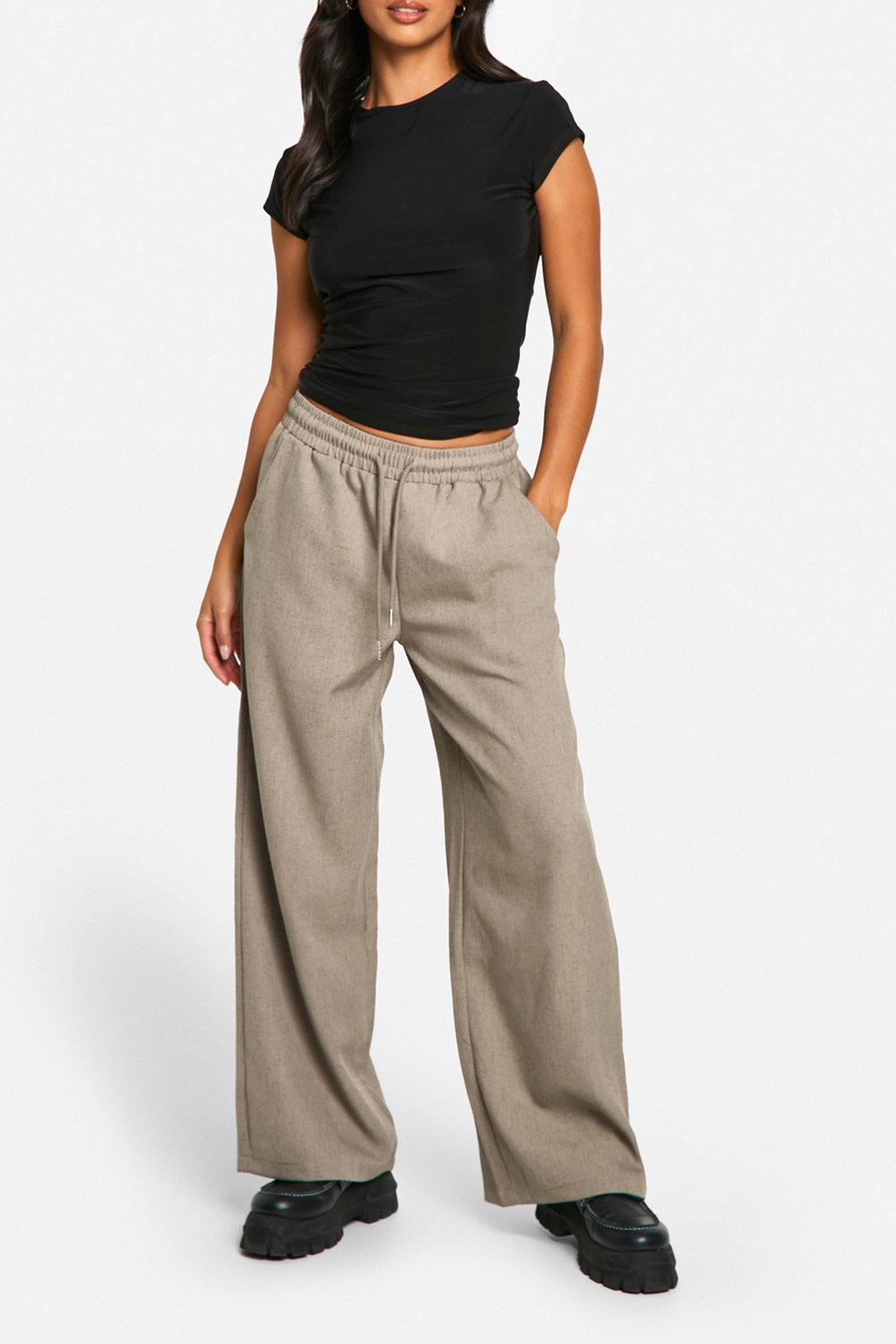 Loose Wide Leg Elastic Waist Women's Trousers - notariosoax