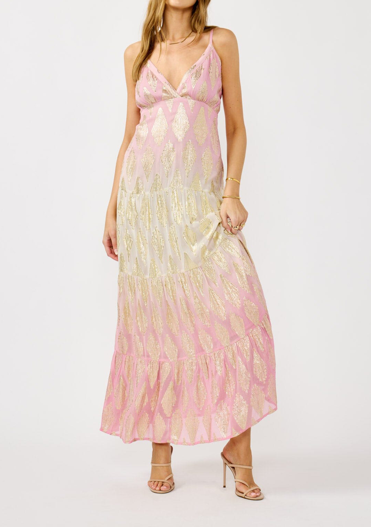 Geometric V-Neck Maxi Dress - notariosoax