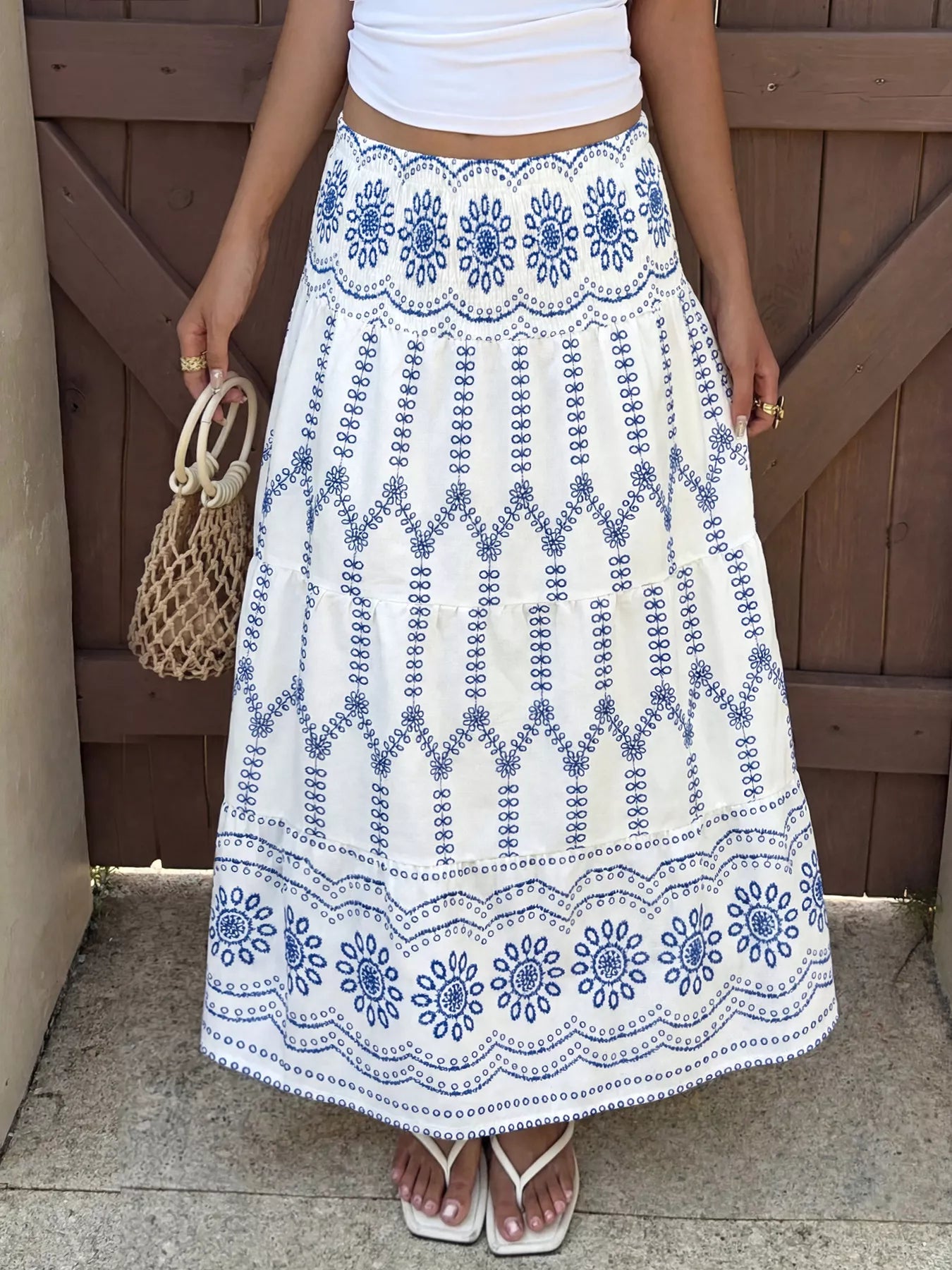 Chic Smocked Printed Skirt - notariosoax
