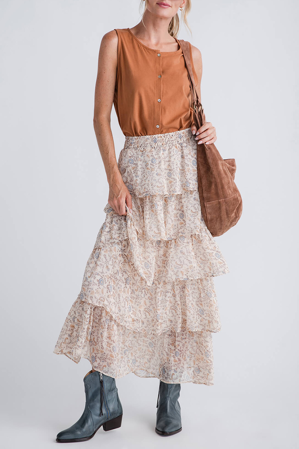 Wishlist Button Up Relaxed Crop Knit Tank Top - Camel - notariosoax