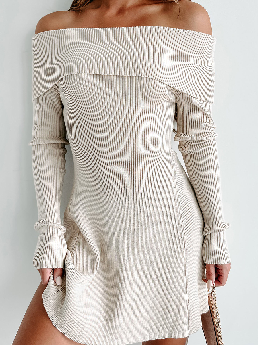 Straight-shoulder Off-shoulder Sweater Dress - notariosoax