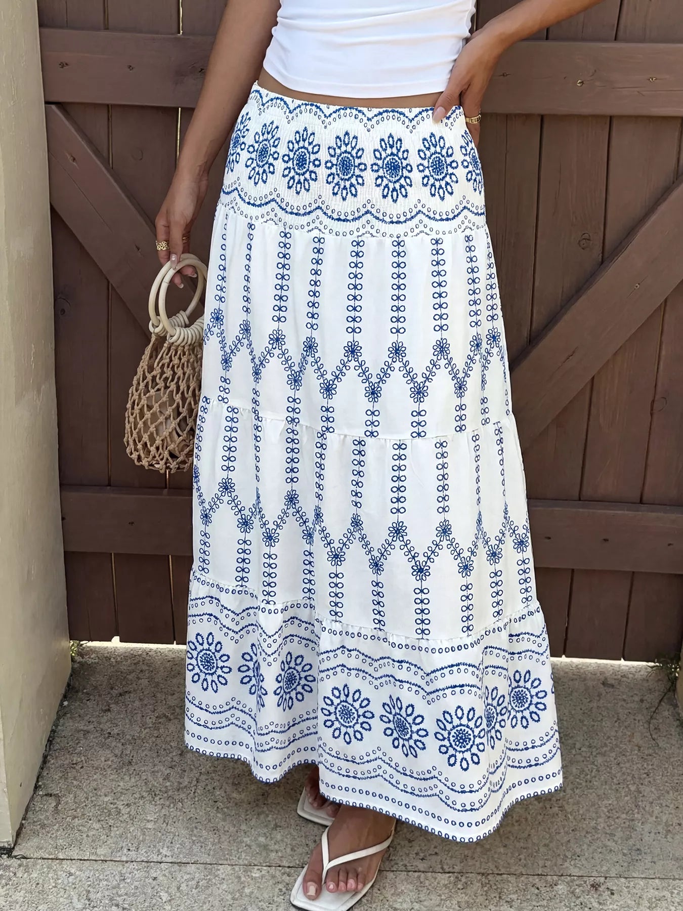 Chic Smocked Printed Skirt - notariosoax