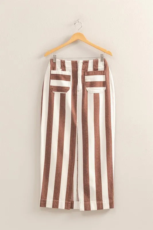 Striped Pocket Detail Maxi Skirt - notariosoax