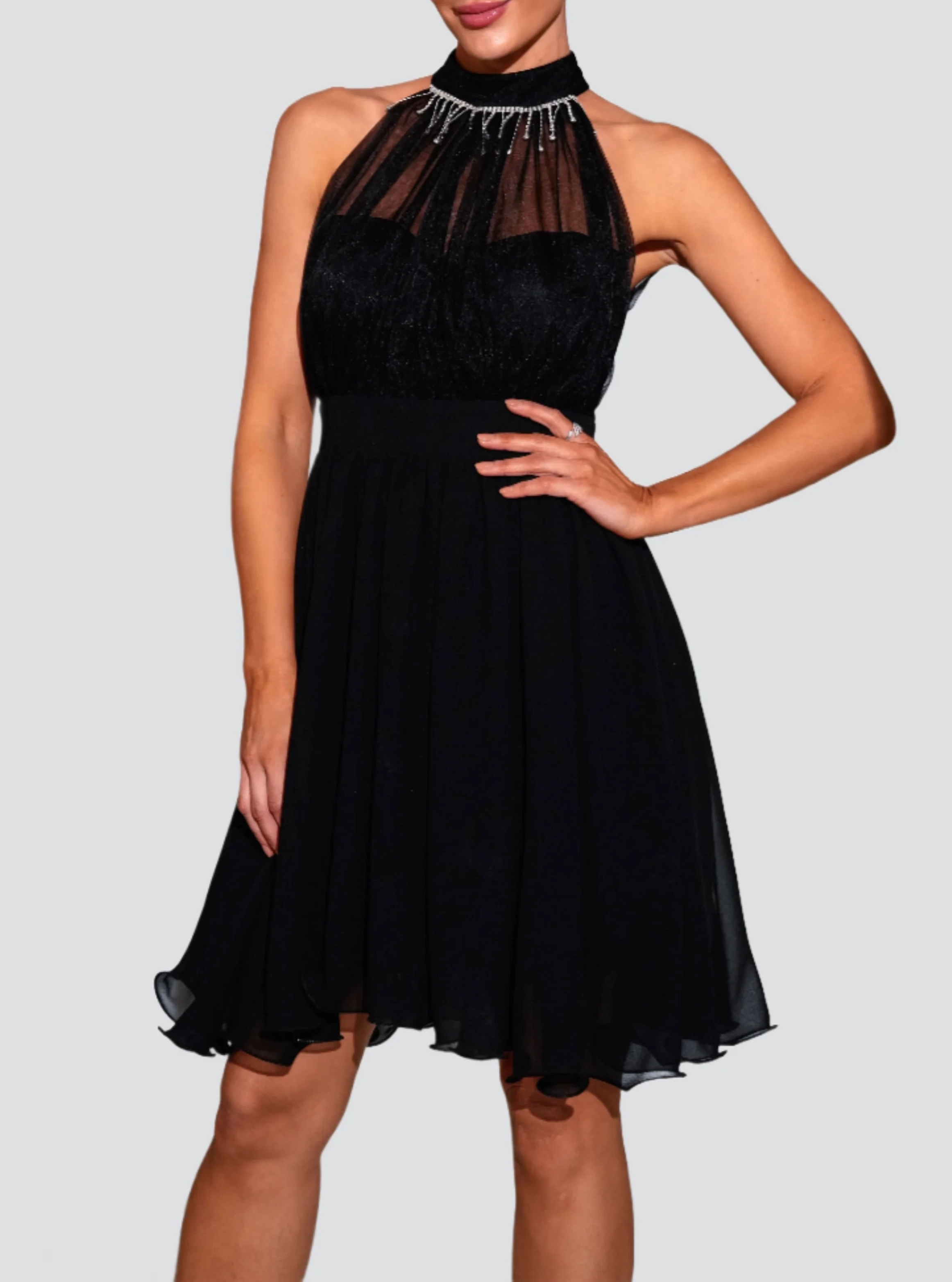 Stand Collar A-line Mini Dress - notariosoax