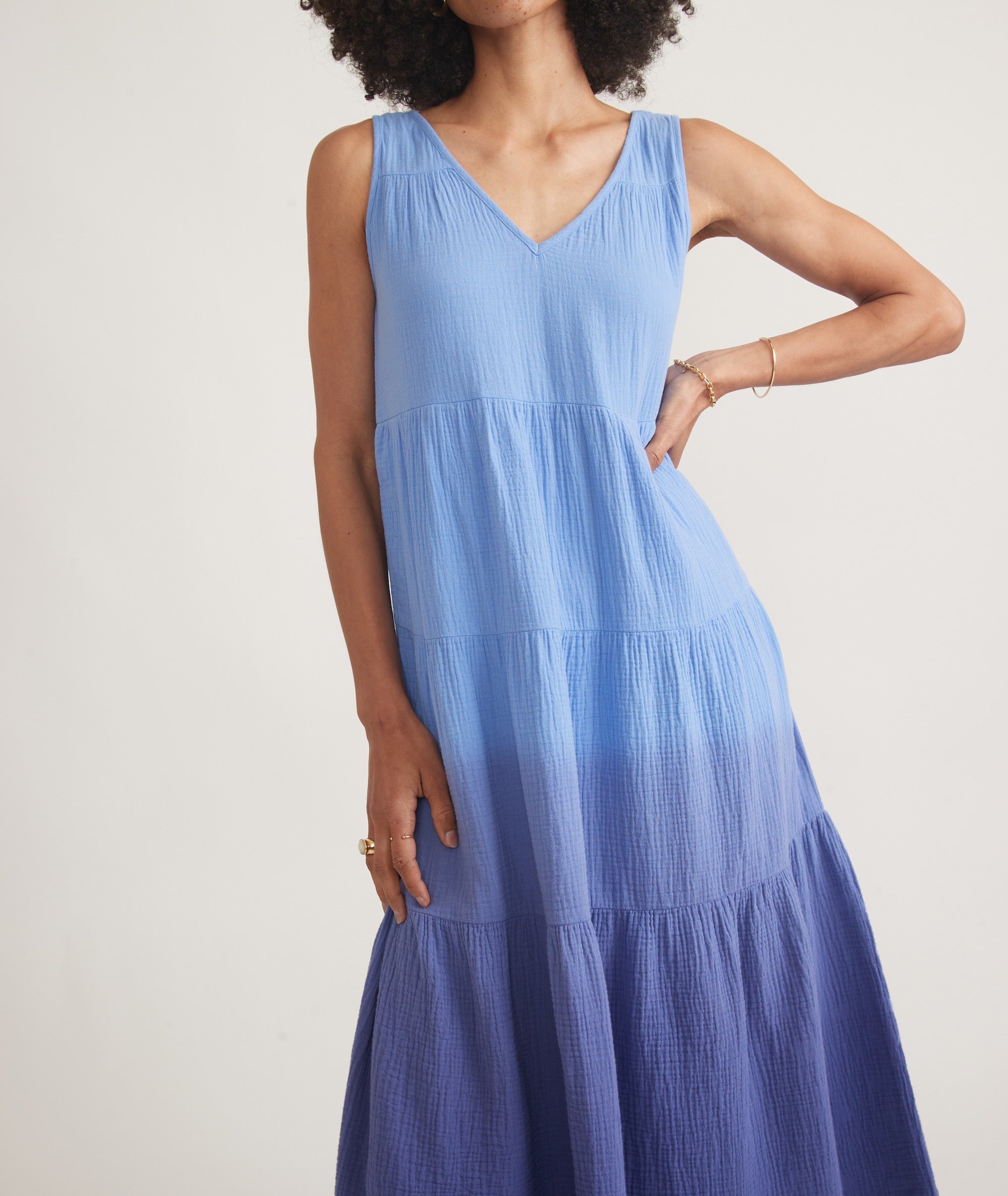 Blue Ombre Tiered Midi Dress - notariosoax