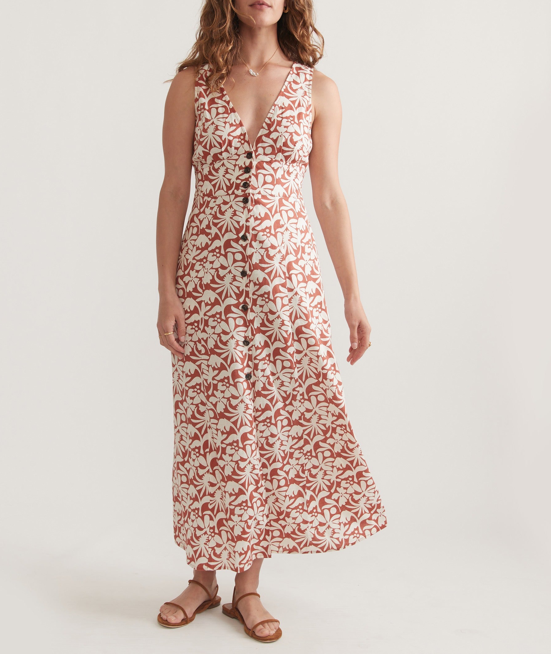 Rusty Floral Button-Front Maxi Dress - notariosoax