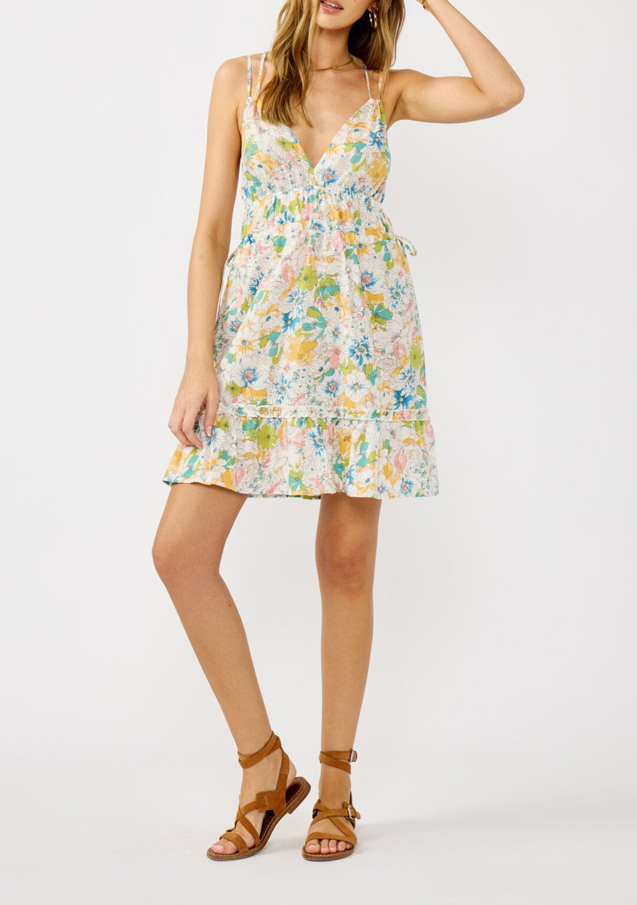Floral Cross Back V-Neck Dress - notariosoax