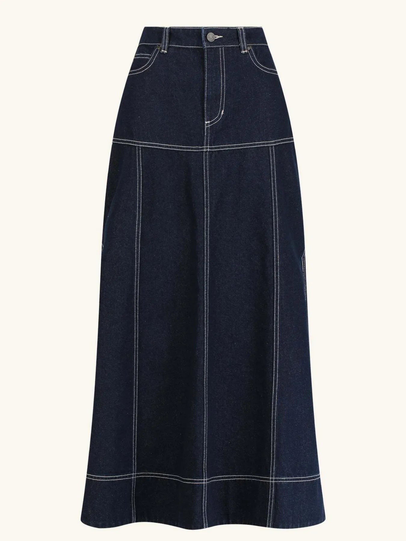 High-Waist Side Slit Contrast Stitch Maxi Skirt - notariosoax