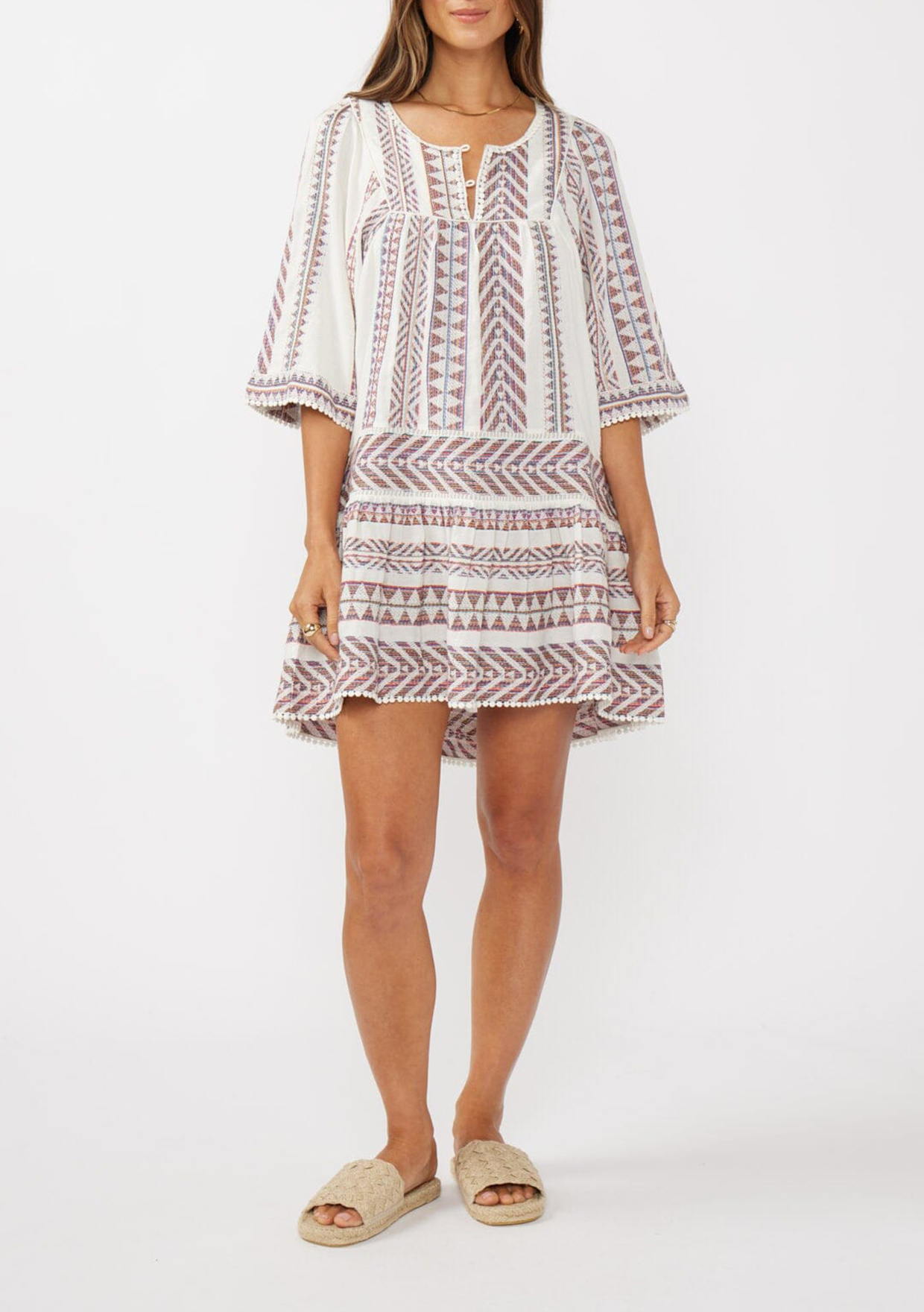 Geometric Half Sleeve Dress - notariosoax