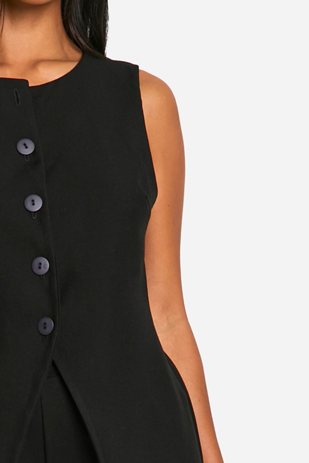High Collar Versatile Exquisite Slit Black Women's Vest - notariosoax