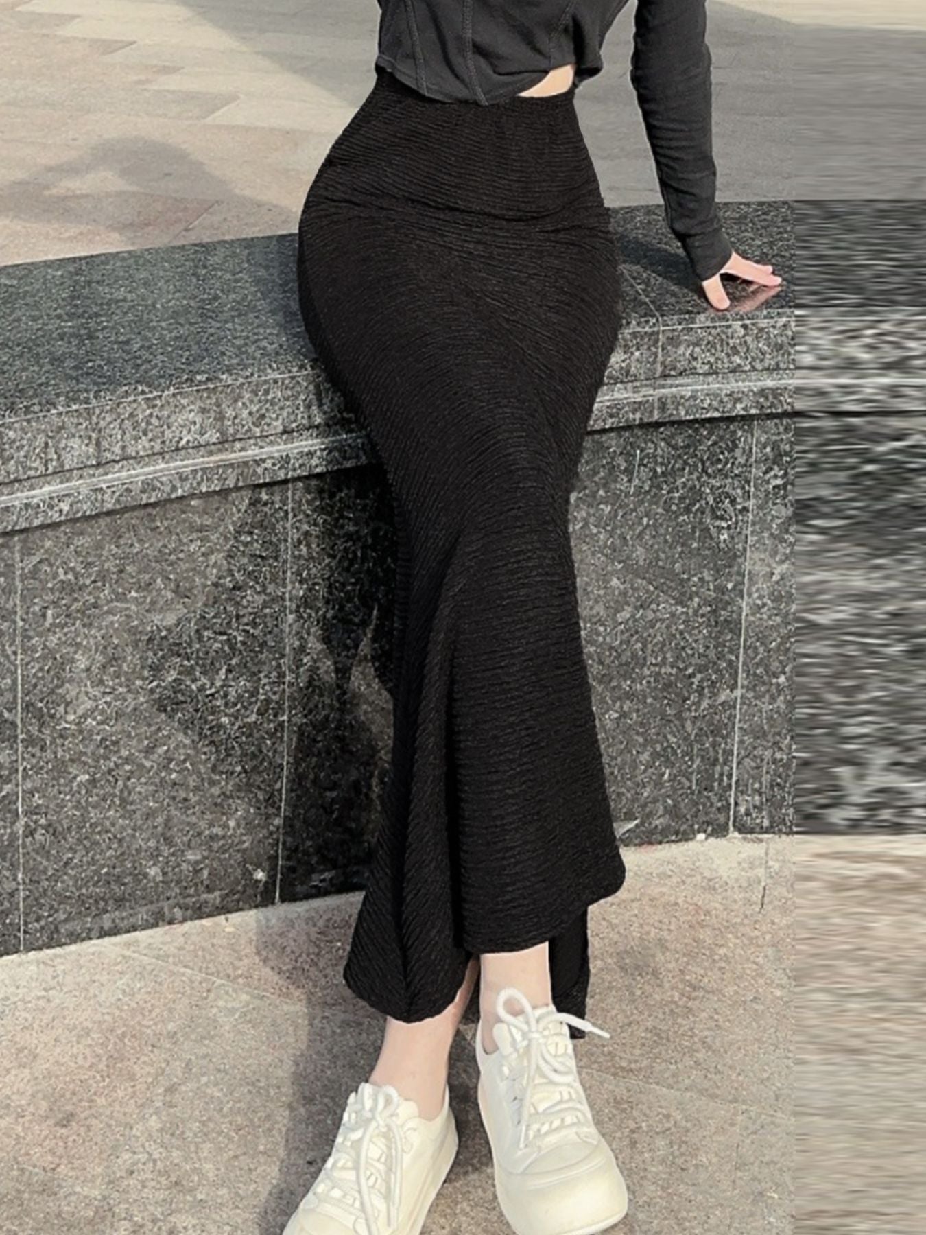 Plain Knit Textured Skirt - notariosoax