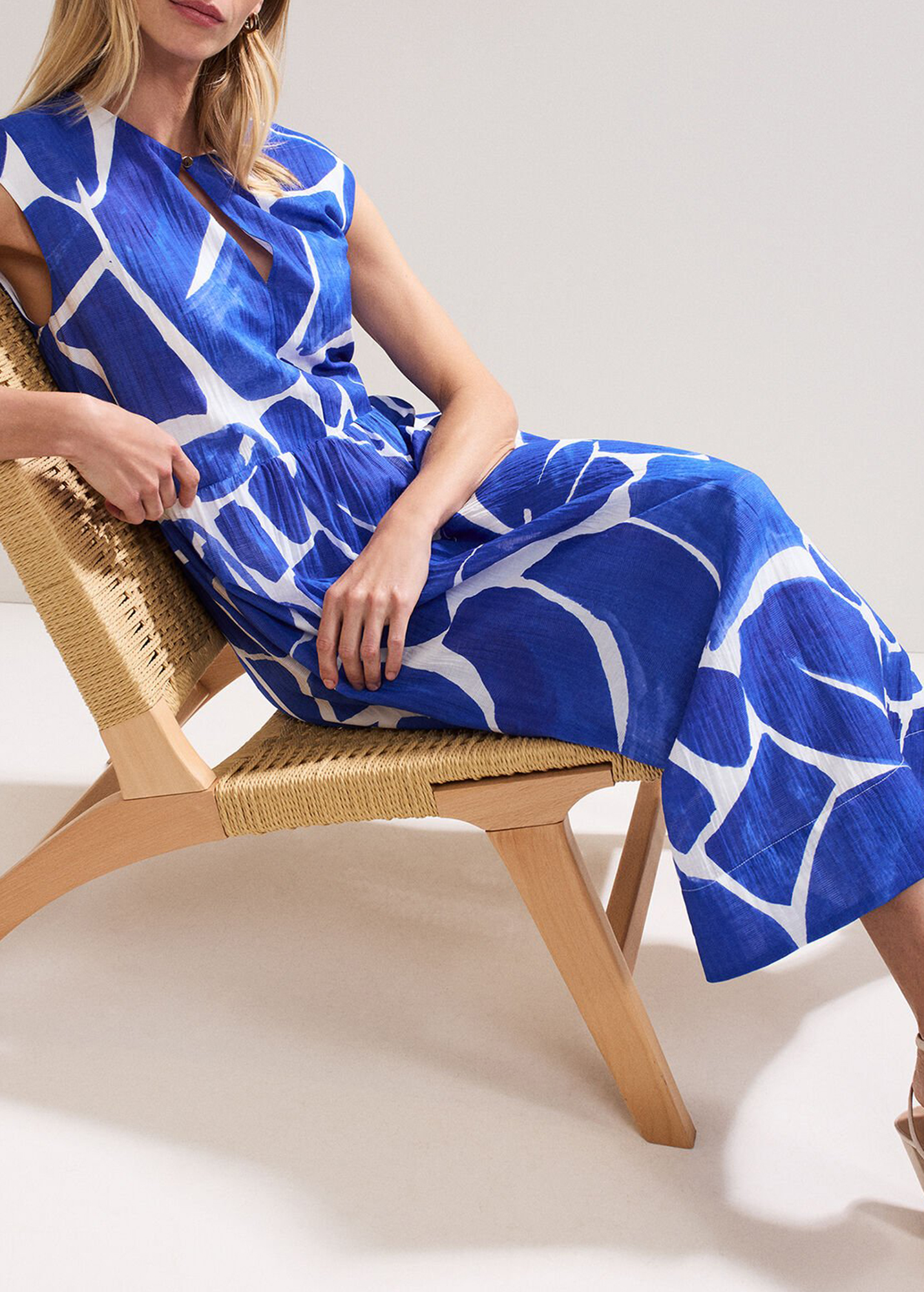 Loose Casual Hollow Blue Printed Long Dress - notariosoax