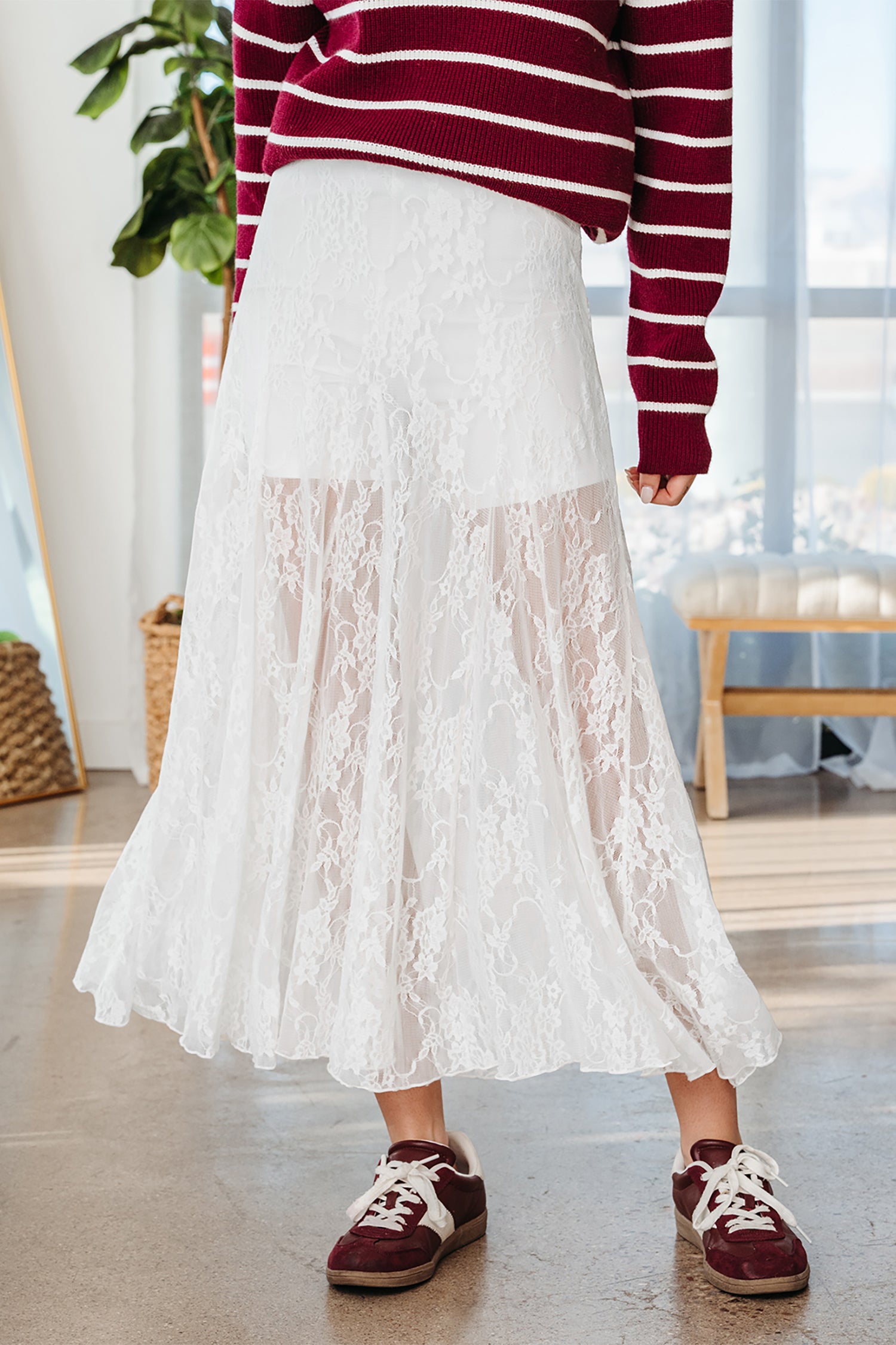 Sunday Bloom Skirt Floral Lace Detail Sheer Skirt Maxi - notariosoax
