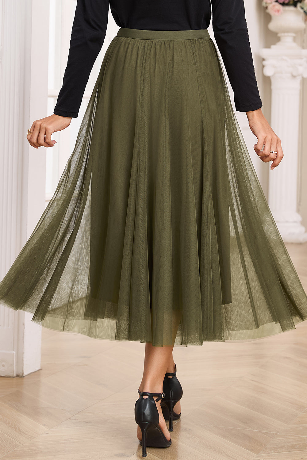 Plain Flared Mesh Skirt - notariosoax