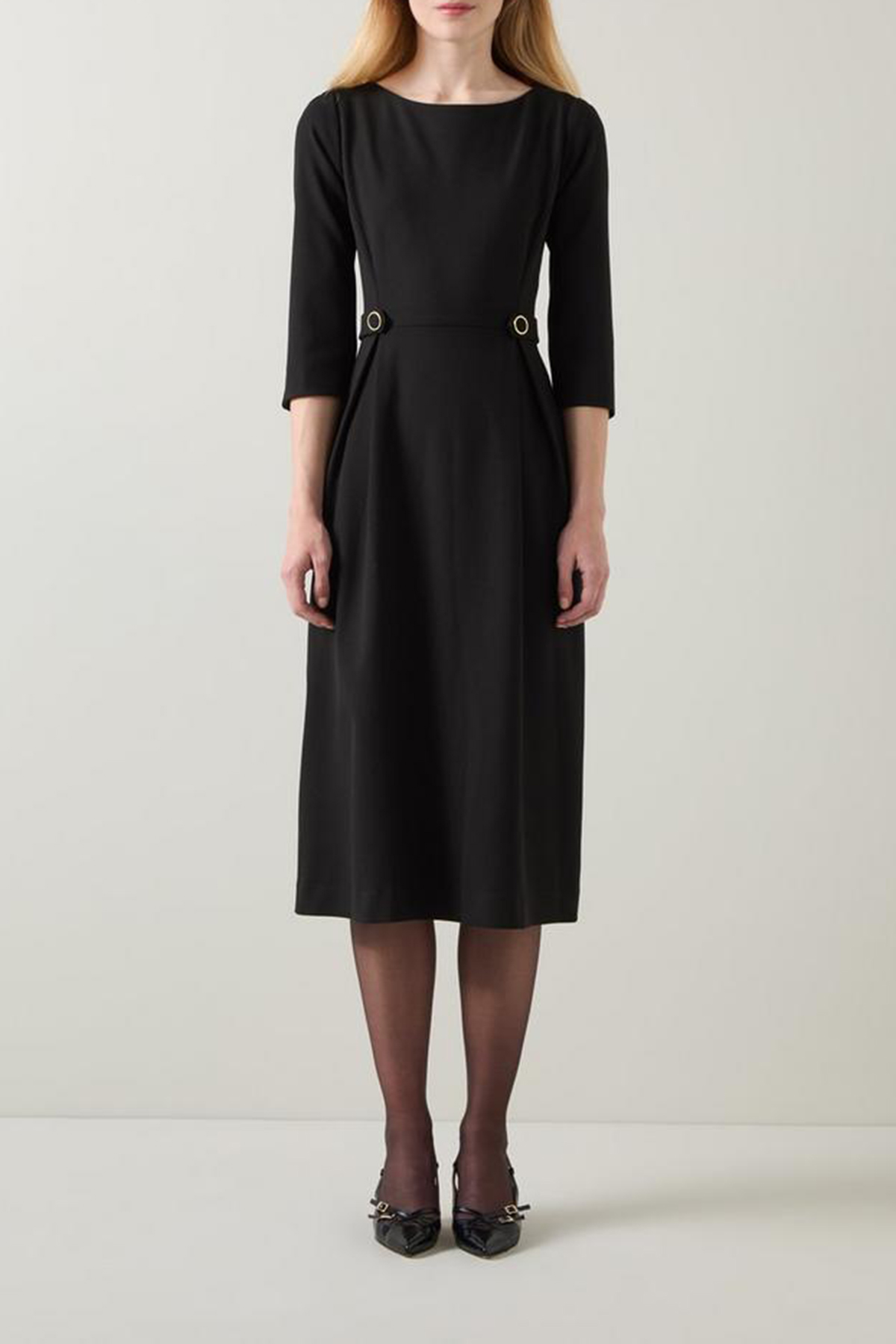 Black Belt Detail Midi Dress - notariosoax