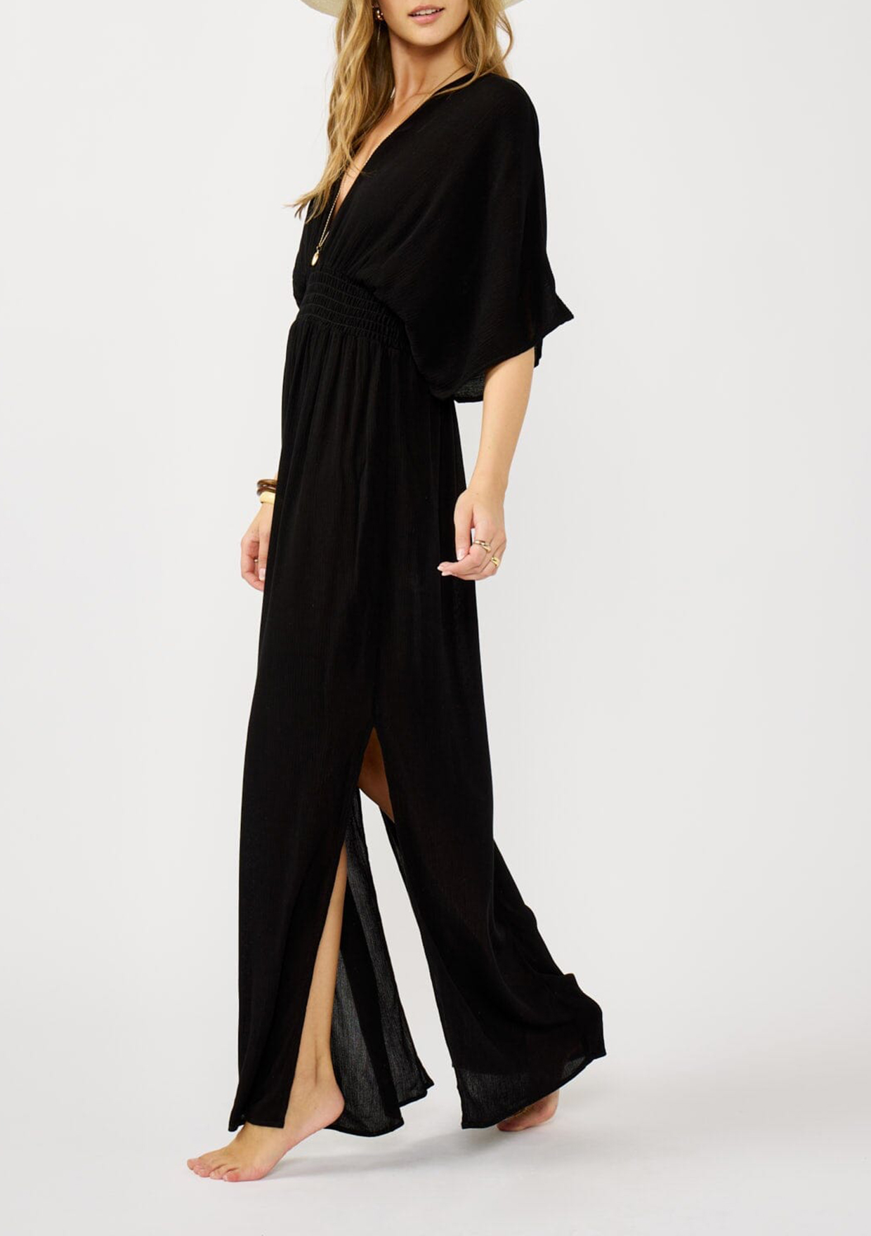 Side Slit V-Neck Half Sleeve Dress - notariosoax