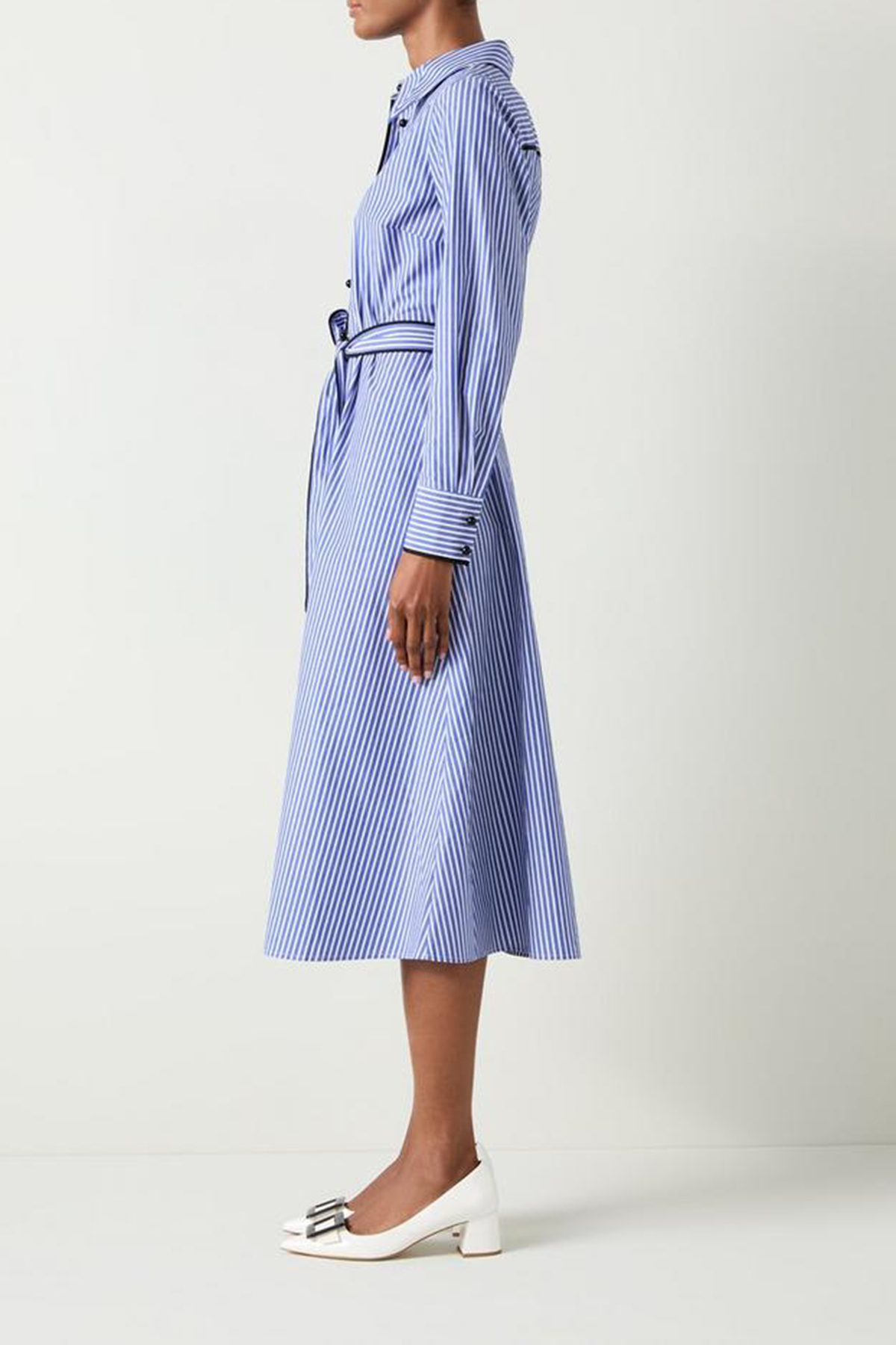 Blue Striped Tie Waist Shirt Dress - notariosoax