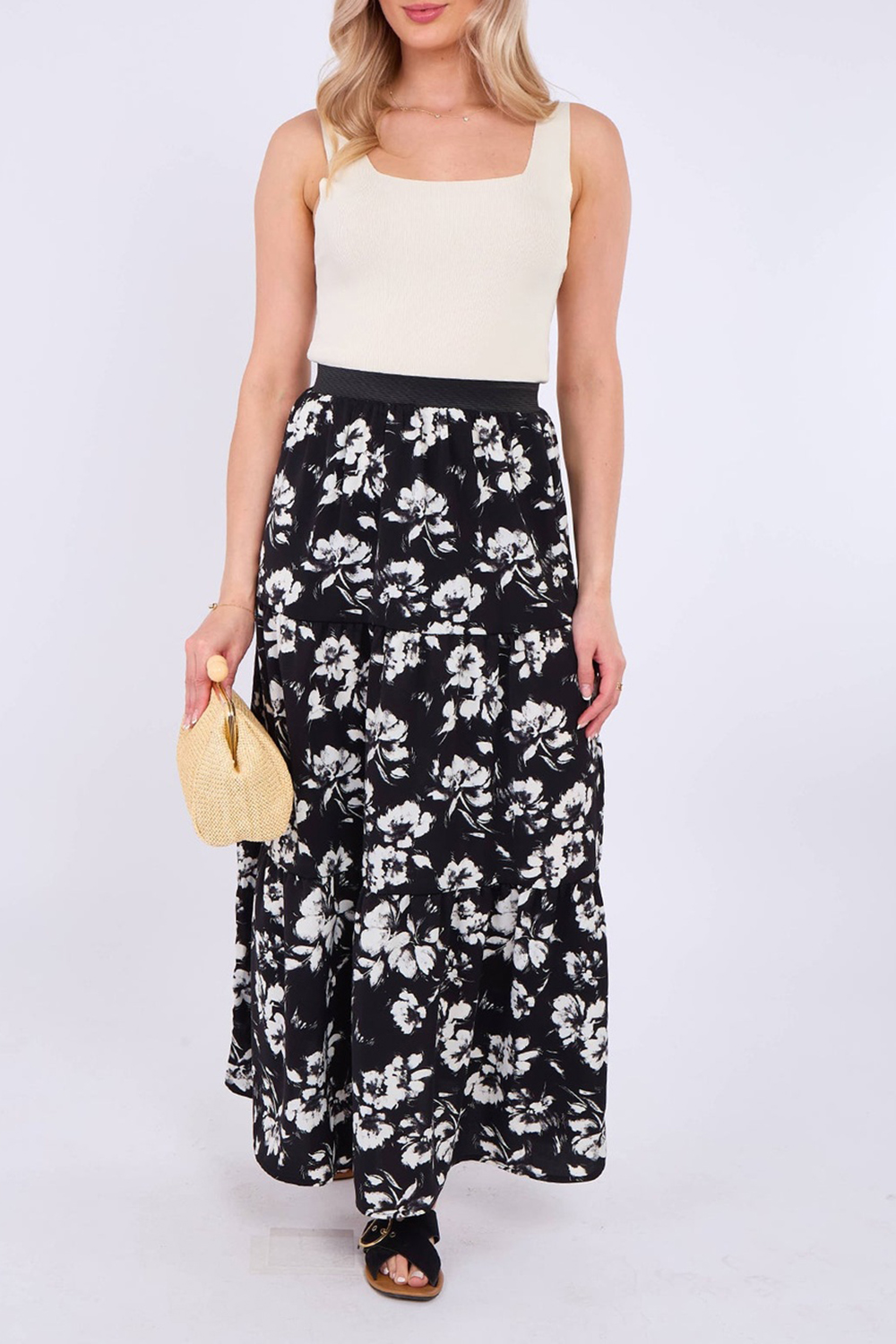 Women's Solid Color Art Floral Print Skirt - notariosoax