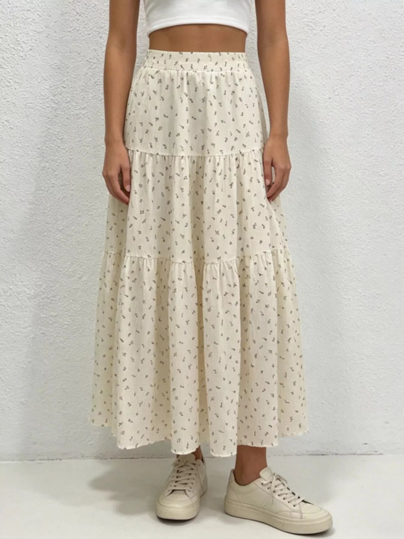 Floral Print Tiered Flowy Maxi Skirt - notariosoax