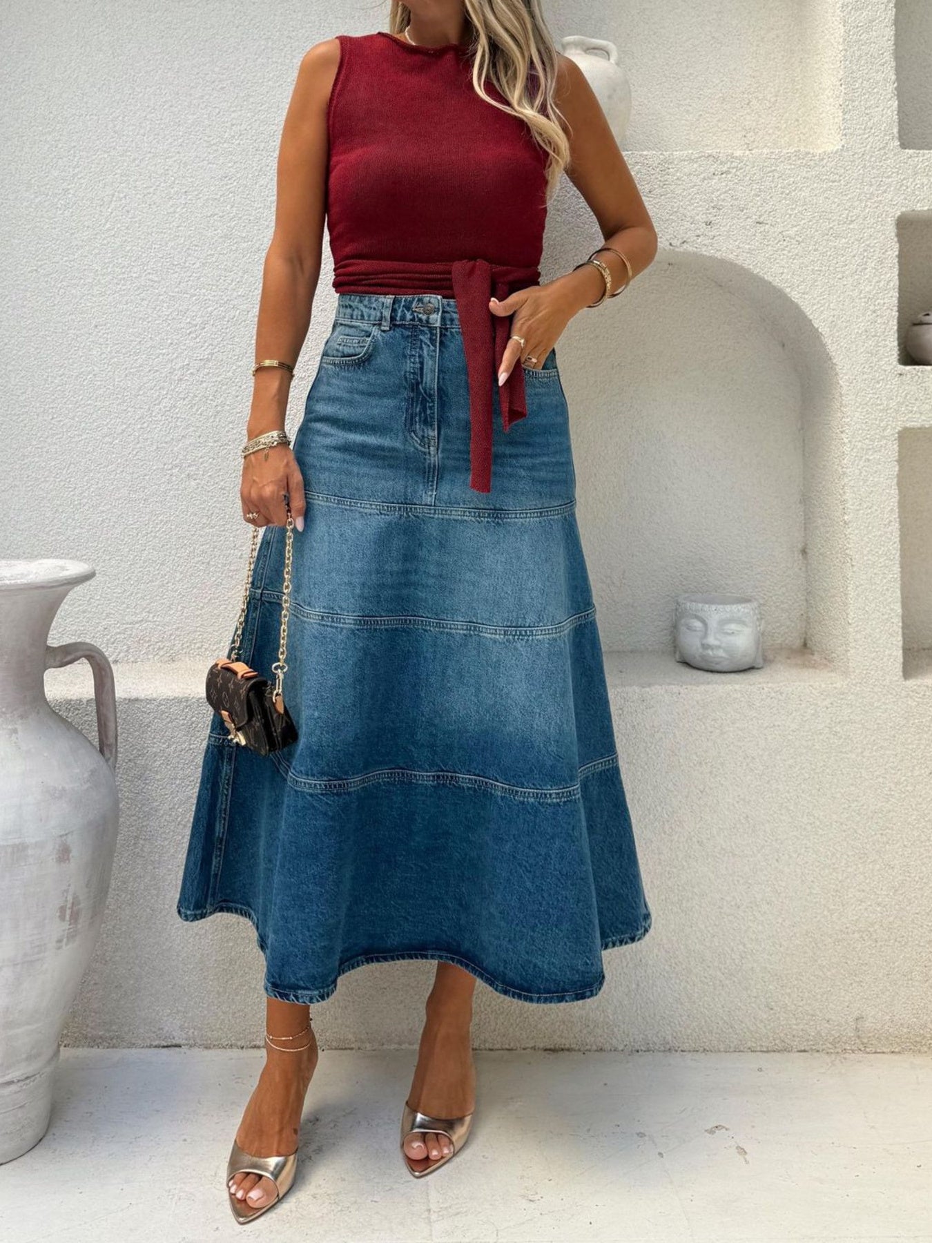 Sharp Neat Denim Skirt - notariosoax