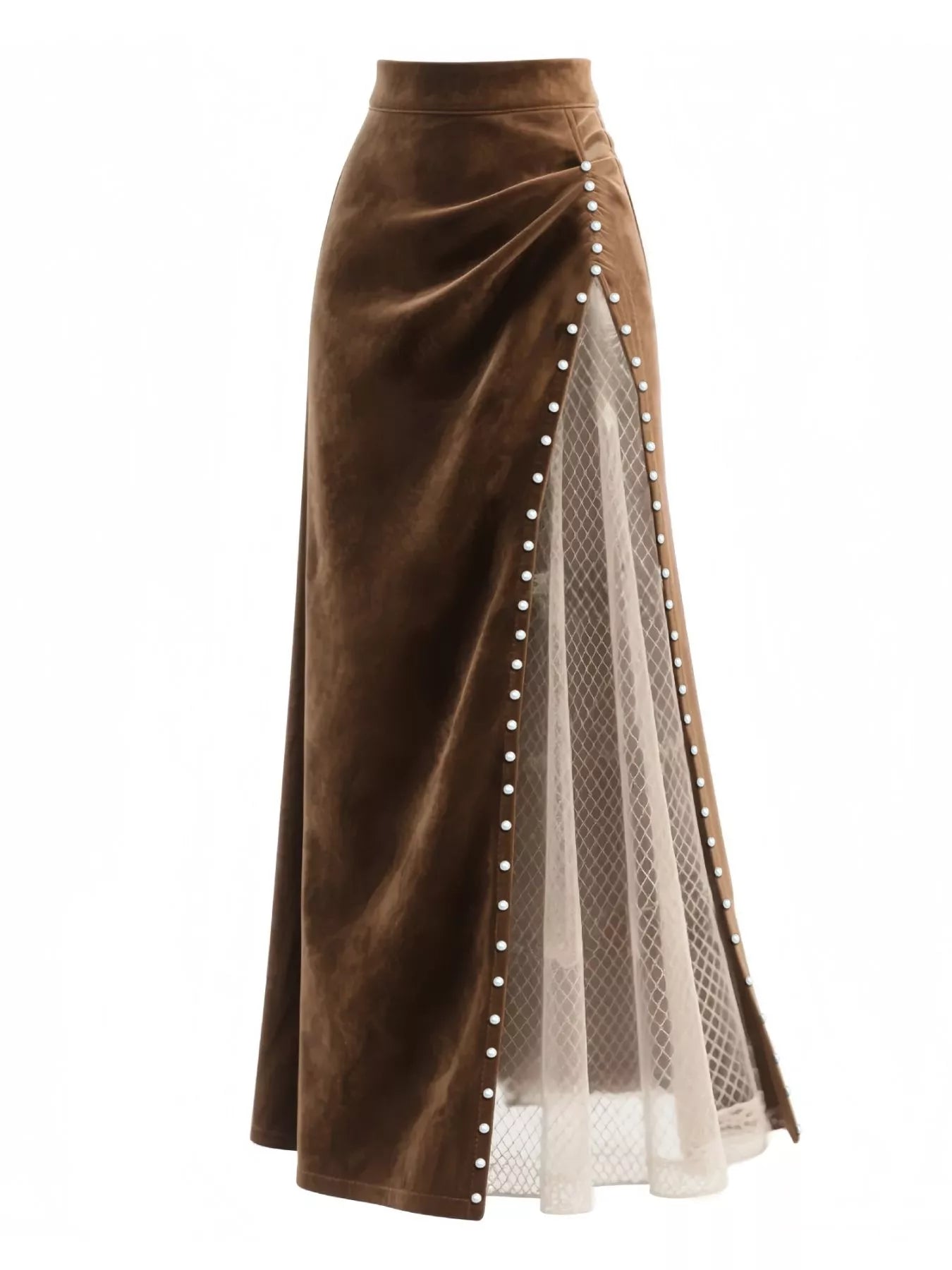 Pearl Trim Slit Maxi Skirt - notariosoax