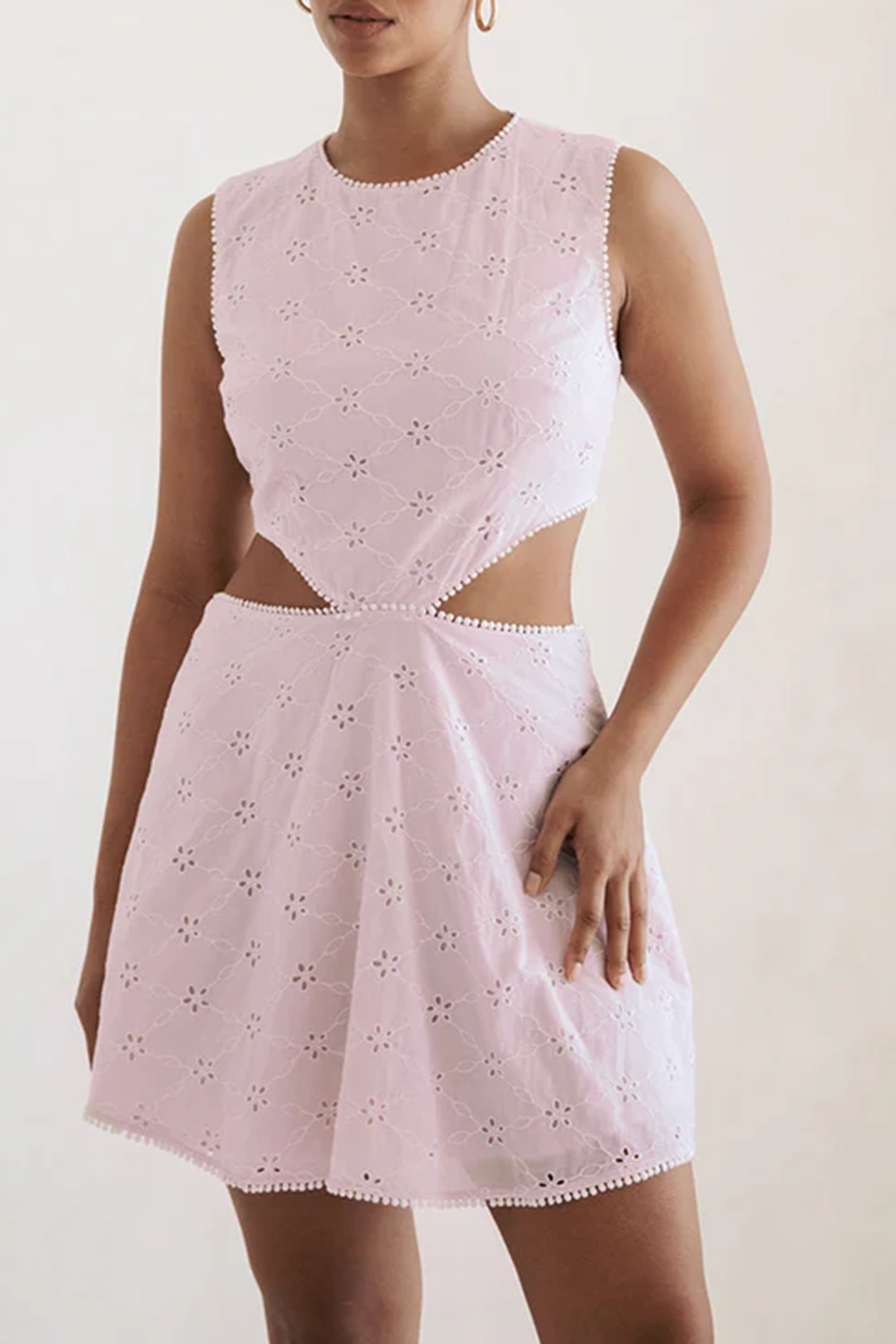 Eyelet Detailing Cut Out Mini Dress - notariosoax