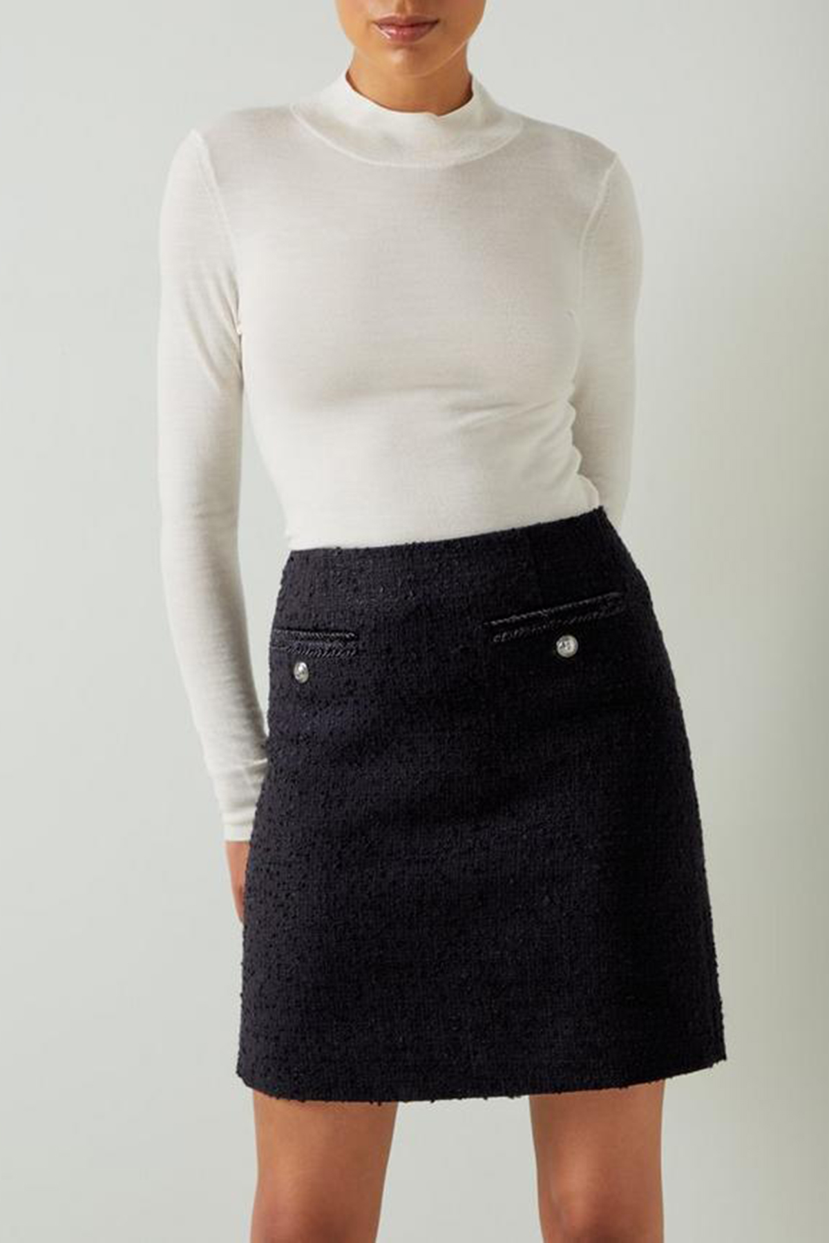 Black Tweed Pocket Detail Mini Skirt - notariosoax