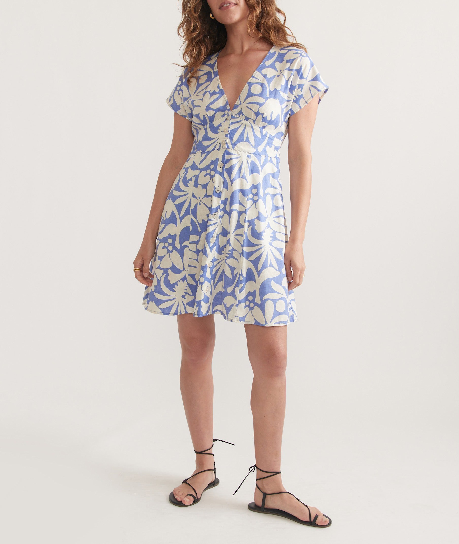 Blue Floral Print Short Dress - notariosoax
