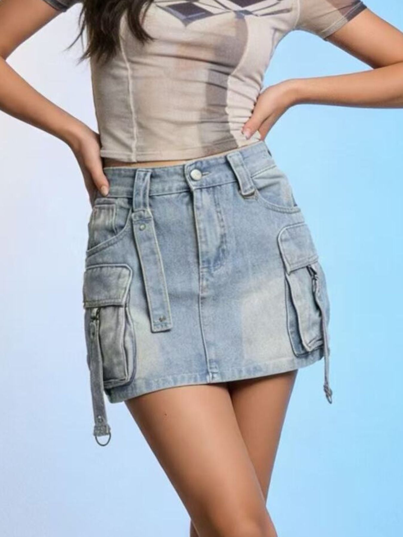 Comfort Button Front Denim Detail Skirt - notariosoax