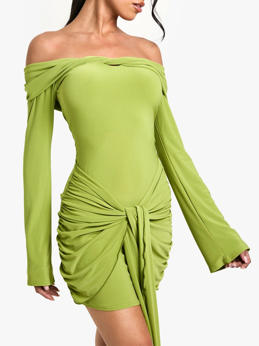 Women's Slim-Fit Cold-Shoulder Tie Ruched Mini Dress - notariosoax