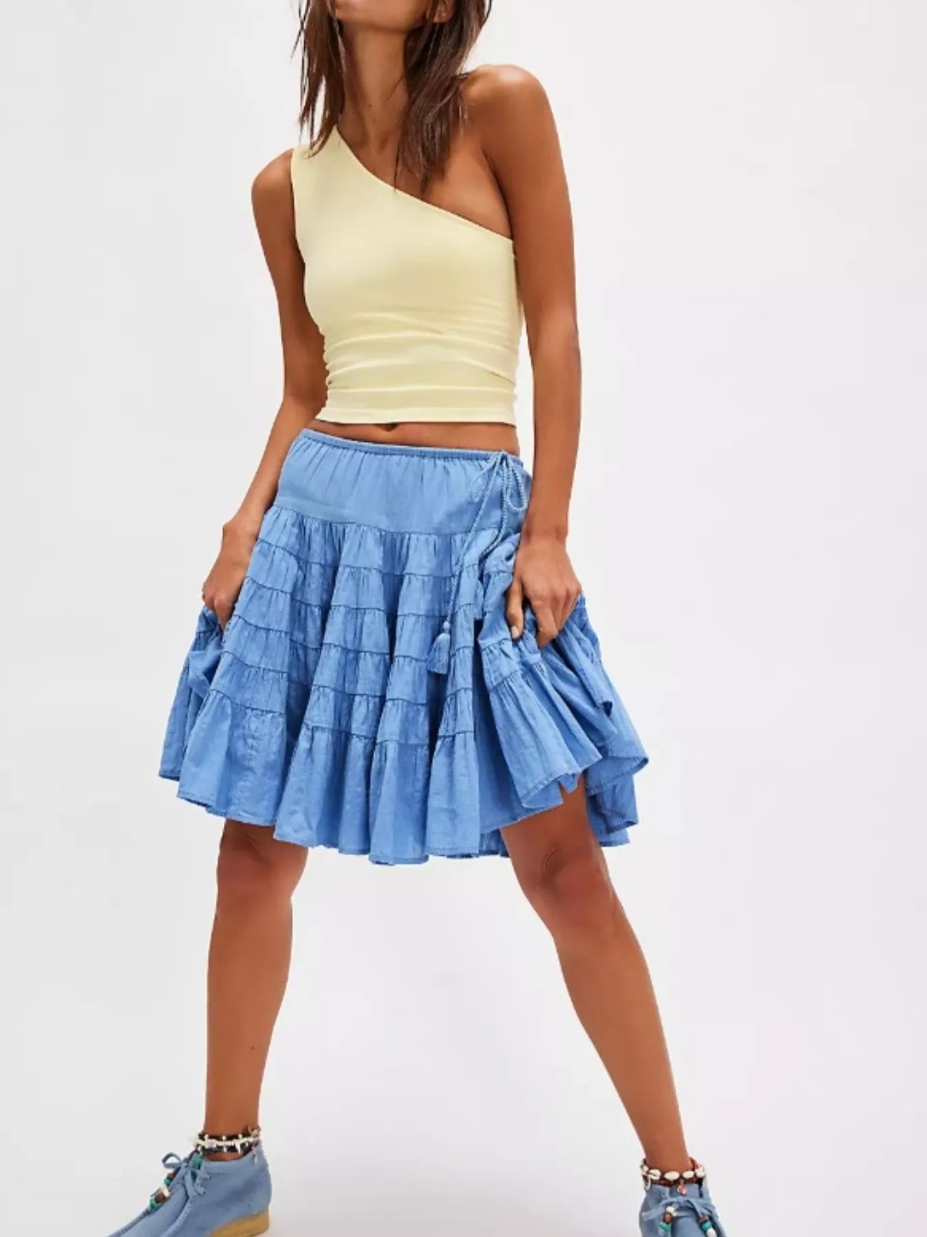 Smooth Drawstring Tiered Skirt - notariosoax