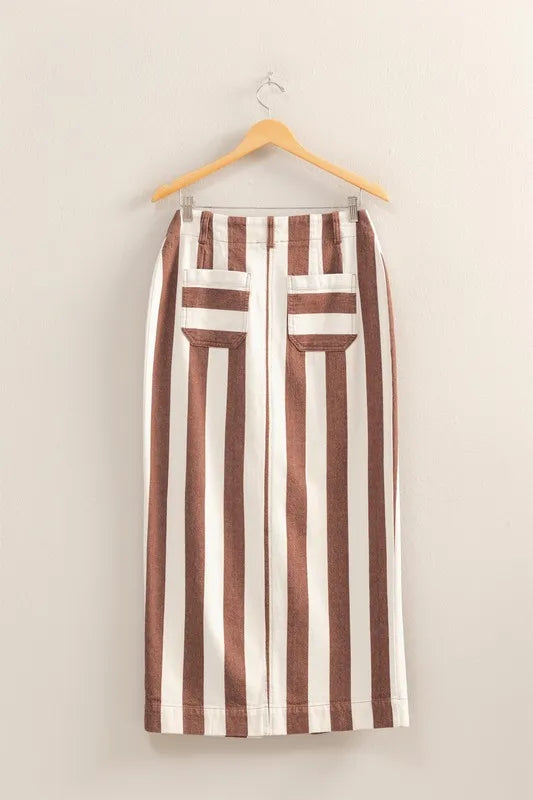 Striped Pocket Detail Maxi Skirt - notariosoax