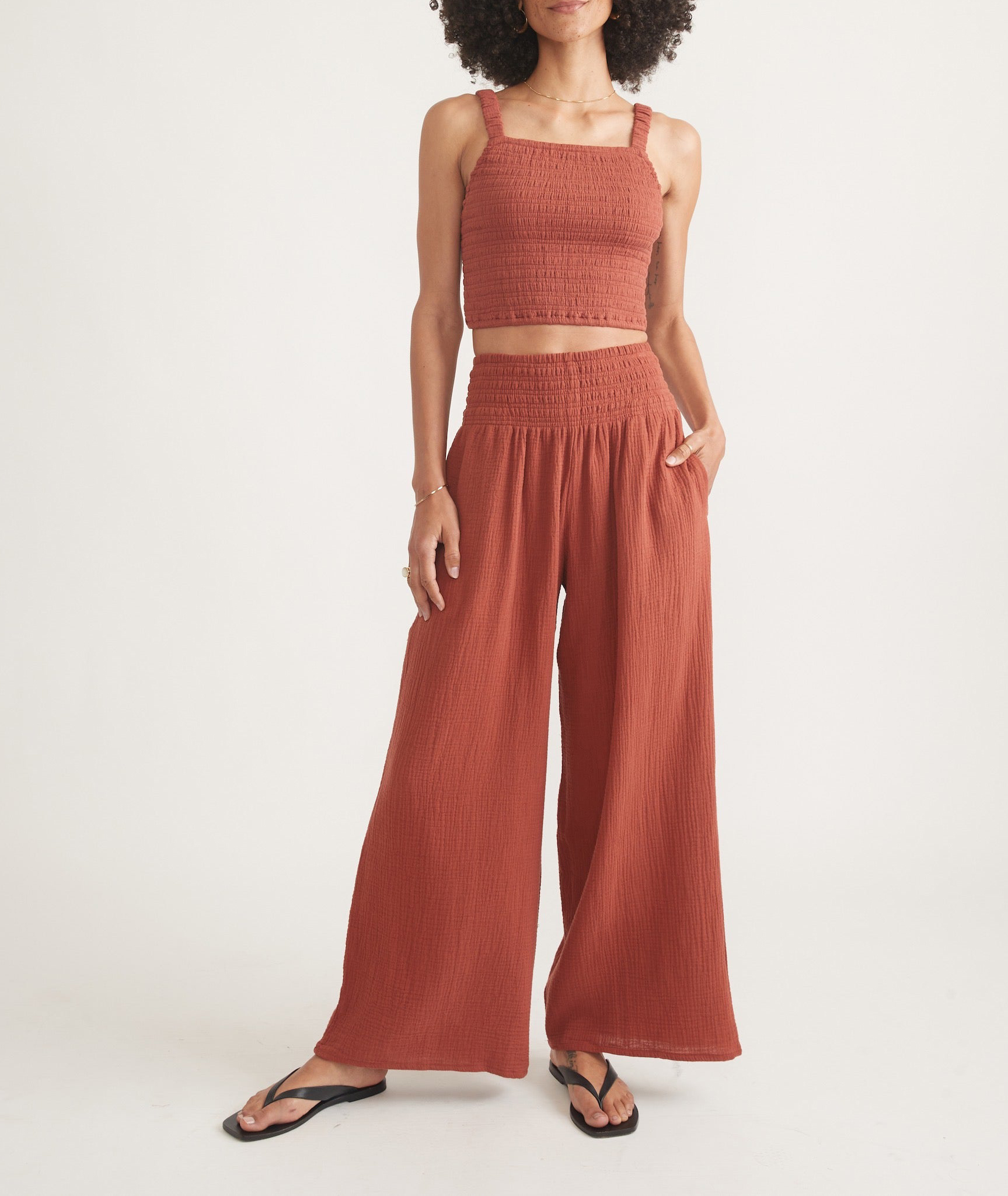 Rust-Colored Wide-Leg Palazzo Trousers - notariosoax
