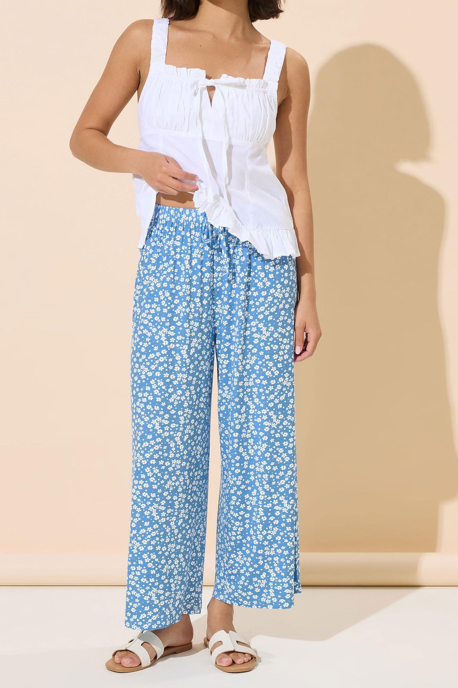 Casual Floral Drawstring Elastic Waist Women's Trousers - notariosoax