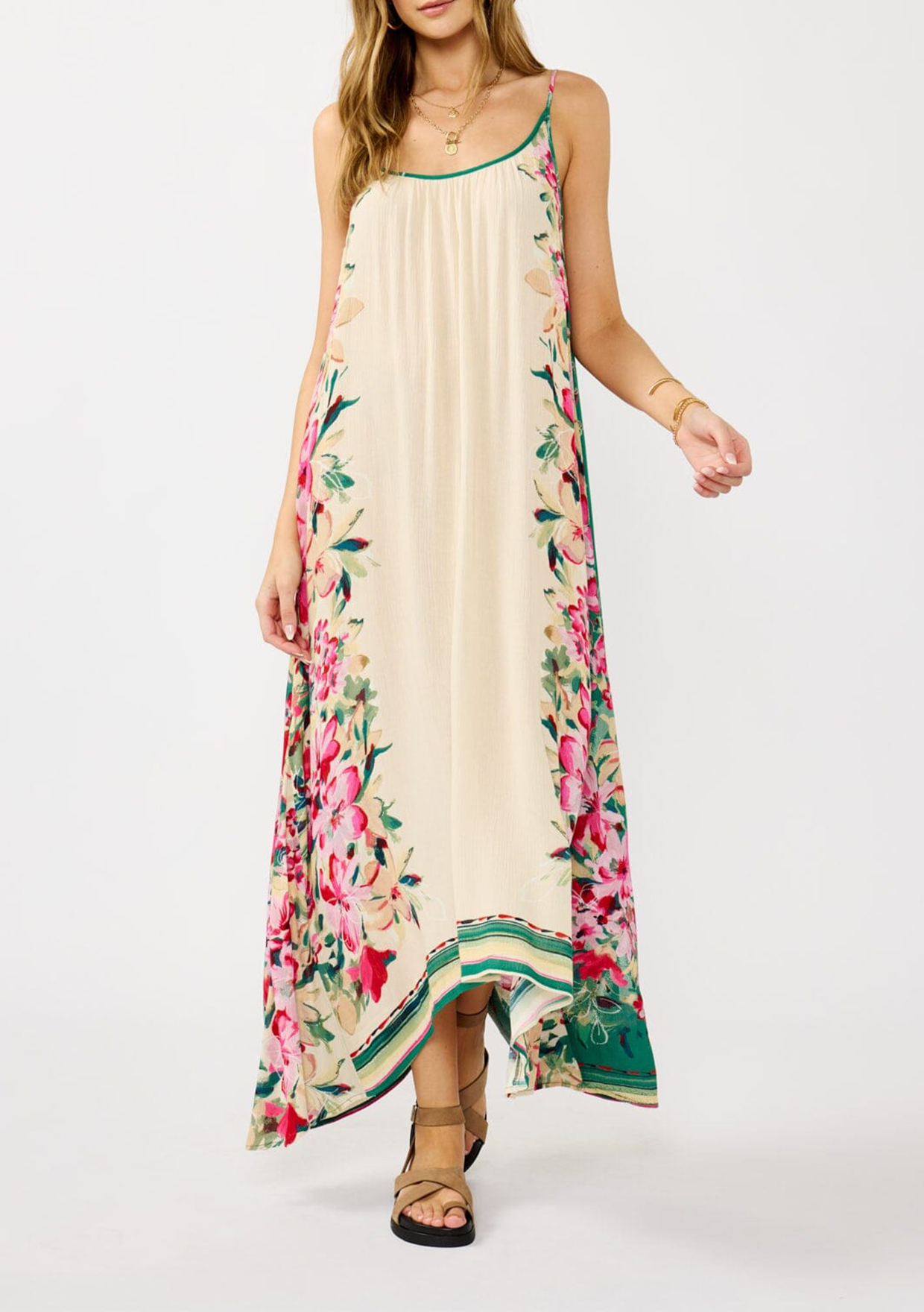 Printed Scoop Neck Maxi Dress - notariosoax