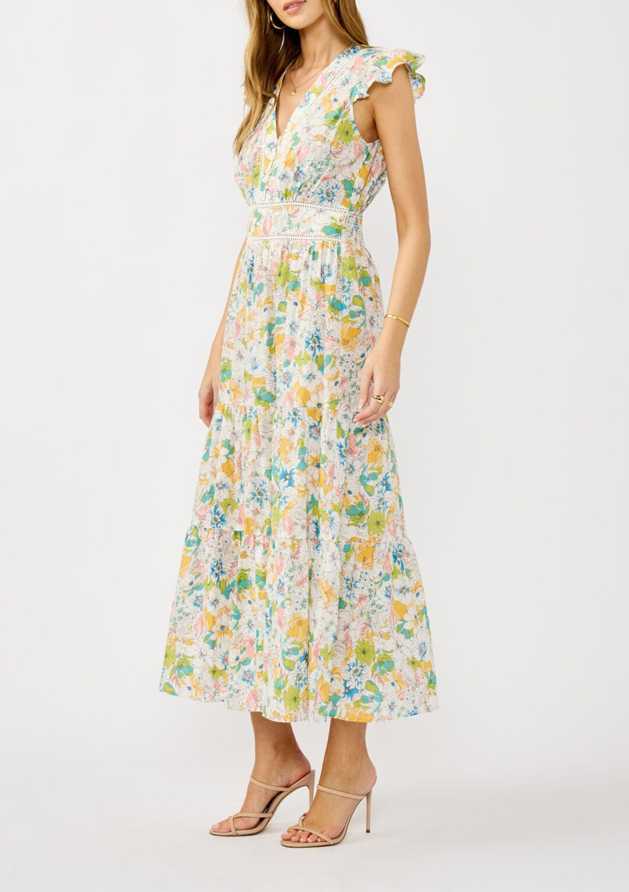 Ruffle Floral V-Neck Dress - notariosoax