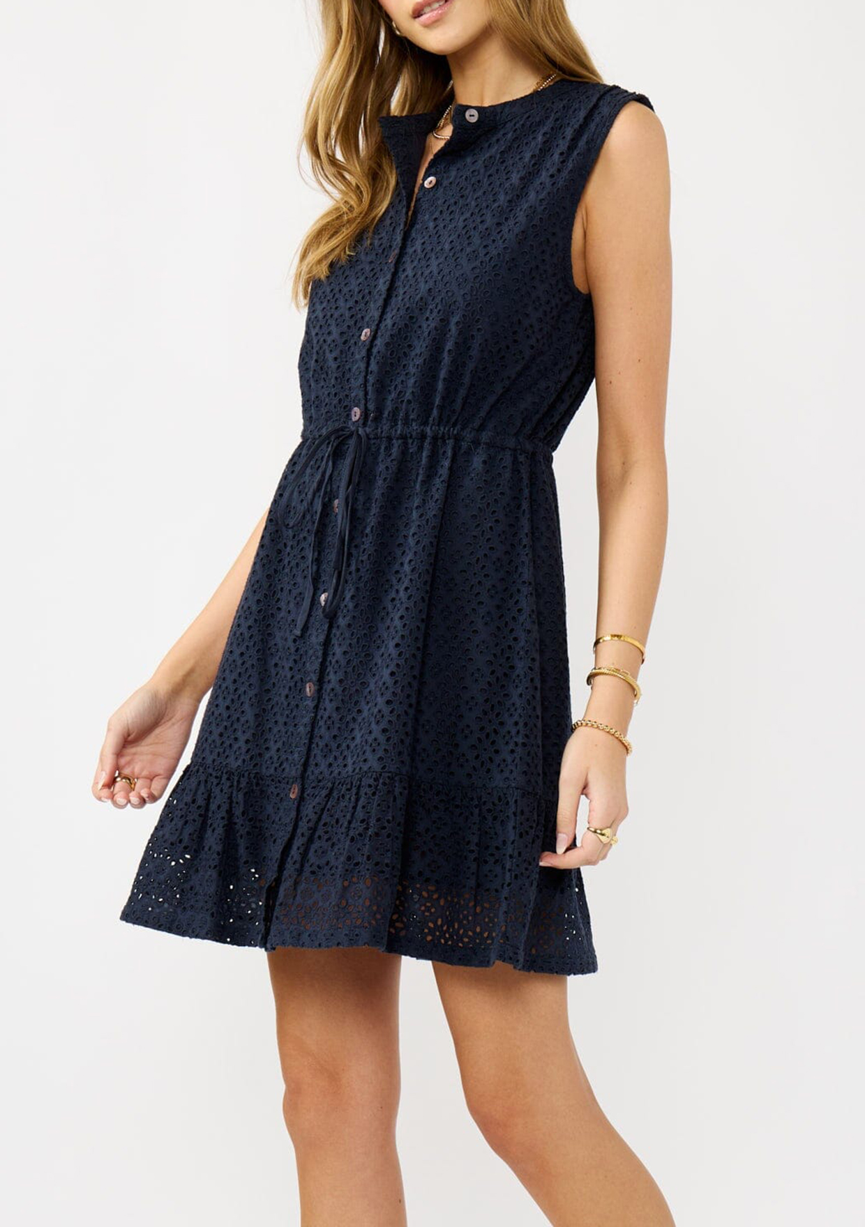 Hollow Button Up Sleevless Dress - notariosoax