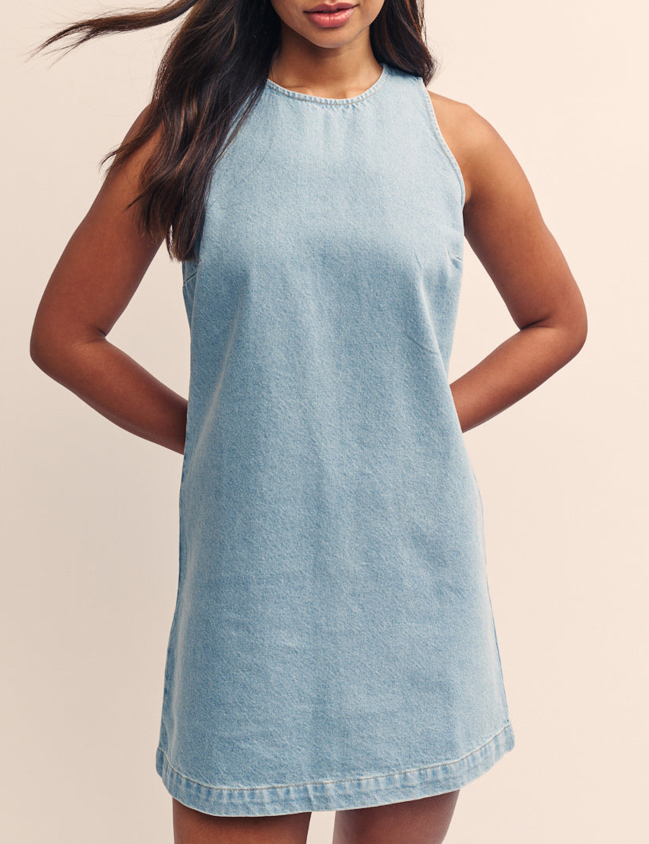Blue Denim Twill Sleeveless Mini Dress - notariosoax