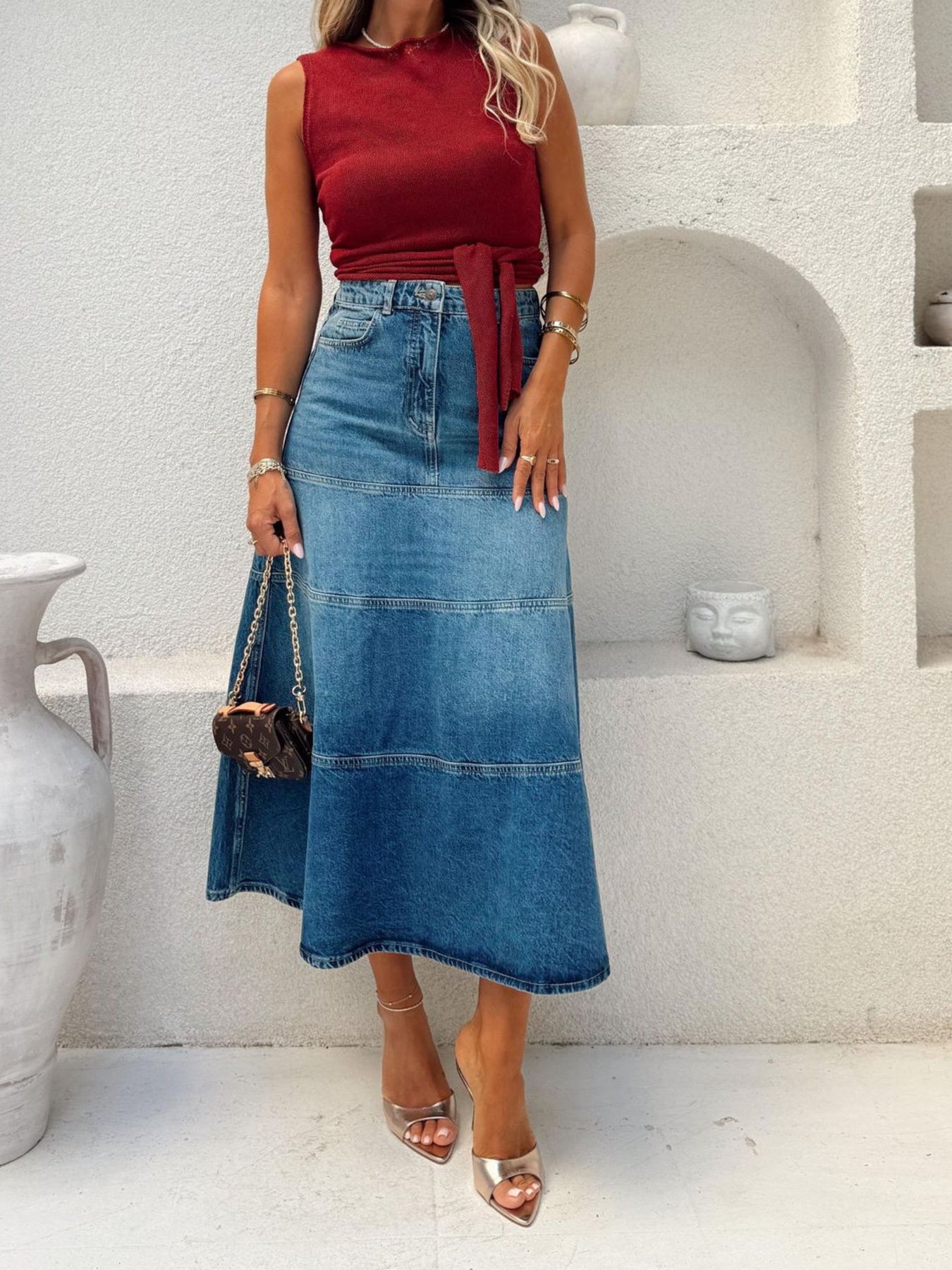Sharp Neat Denim Skirt - notariosoax