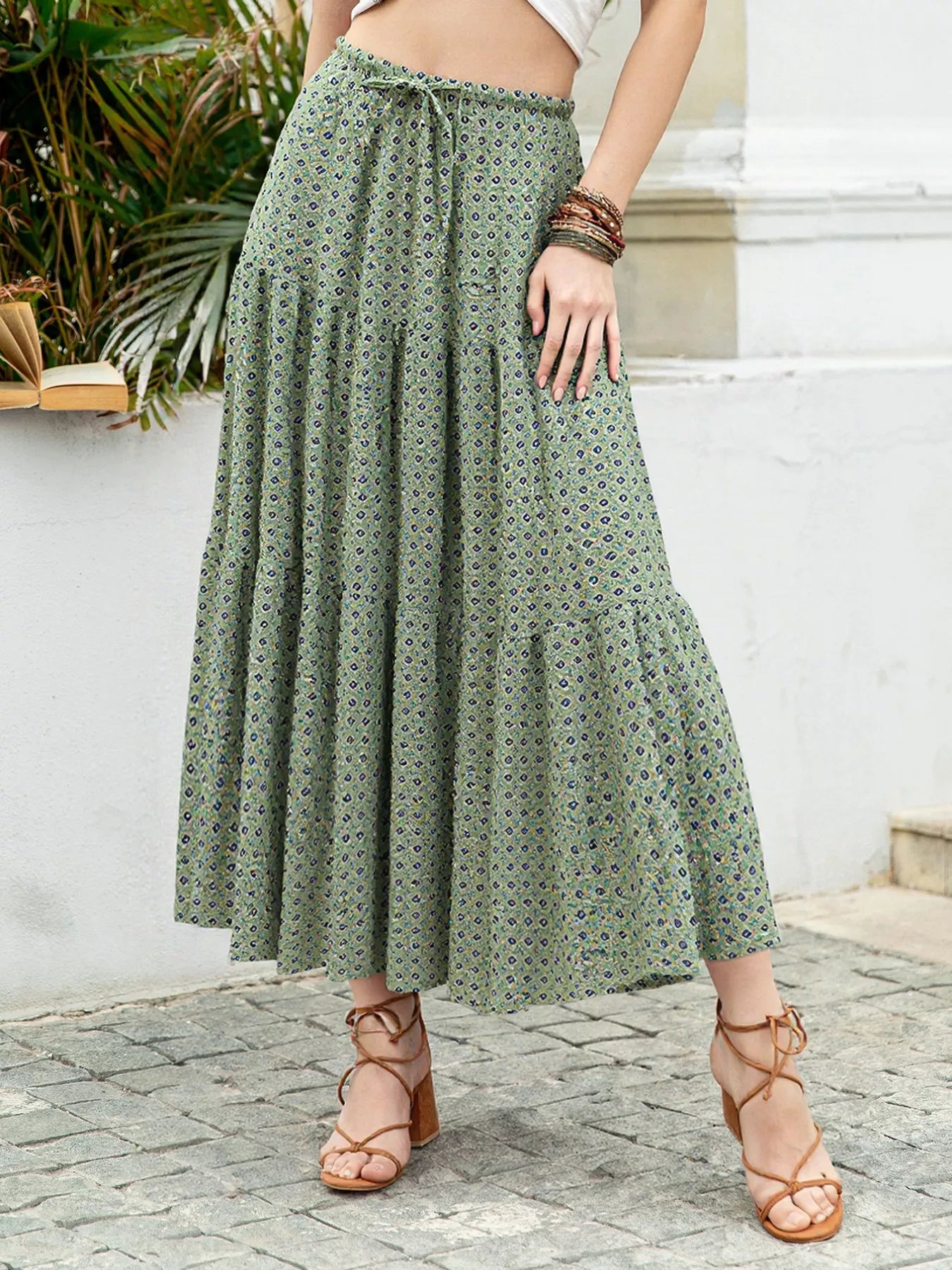 Boho Print Tiered Maxi Skirt - notariosoax