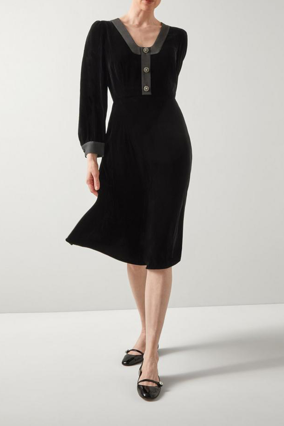 Black Contrast Trim Short Sleeve Midi Dress - notariosoax