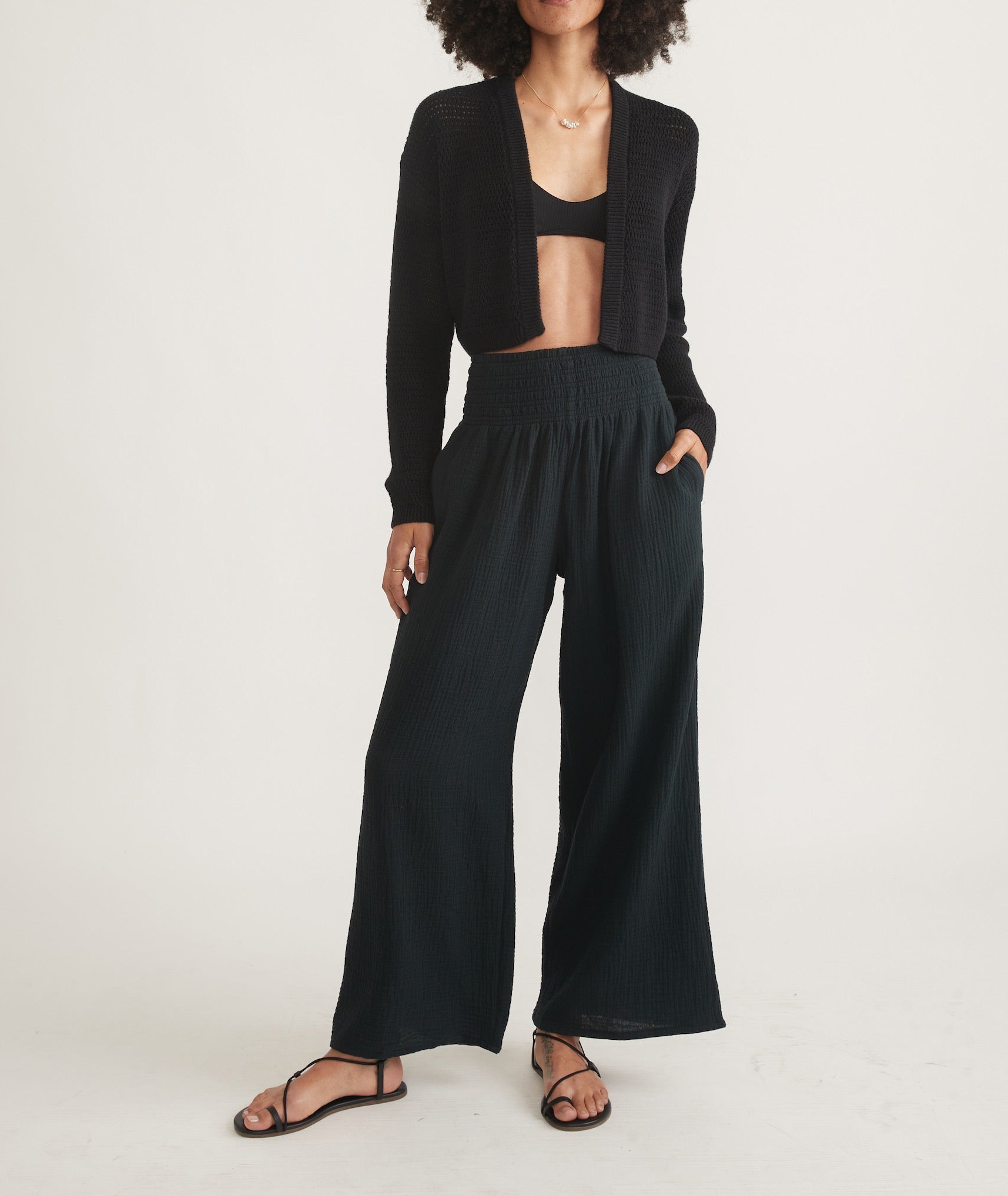 Black Elastic-Waist Palazzo Pants - notariosoax