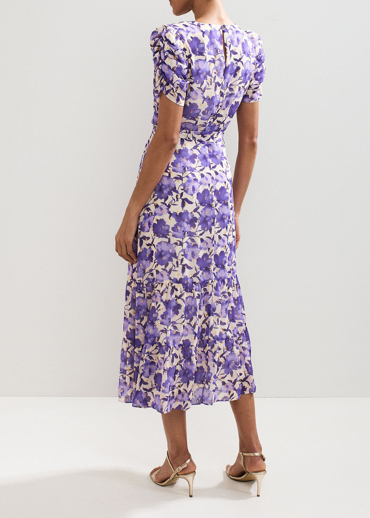 Elegant And Versatile Purple Printed V-Neck Dress - notariosoax