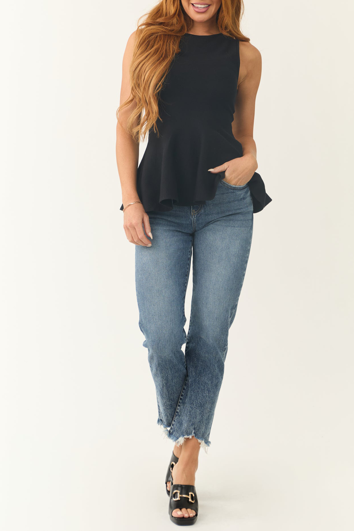 Black Peplum Ribbed Knit Tank Top - notariosoax