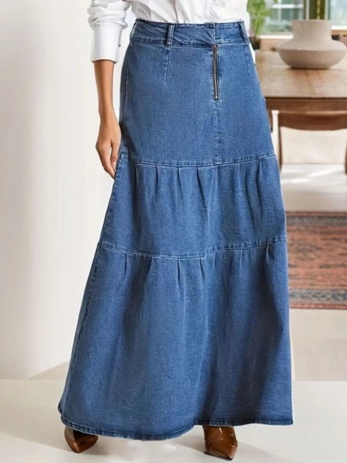 Tiered Maxi Skirt with Zipper Detail - notariosoax