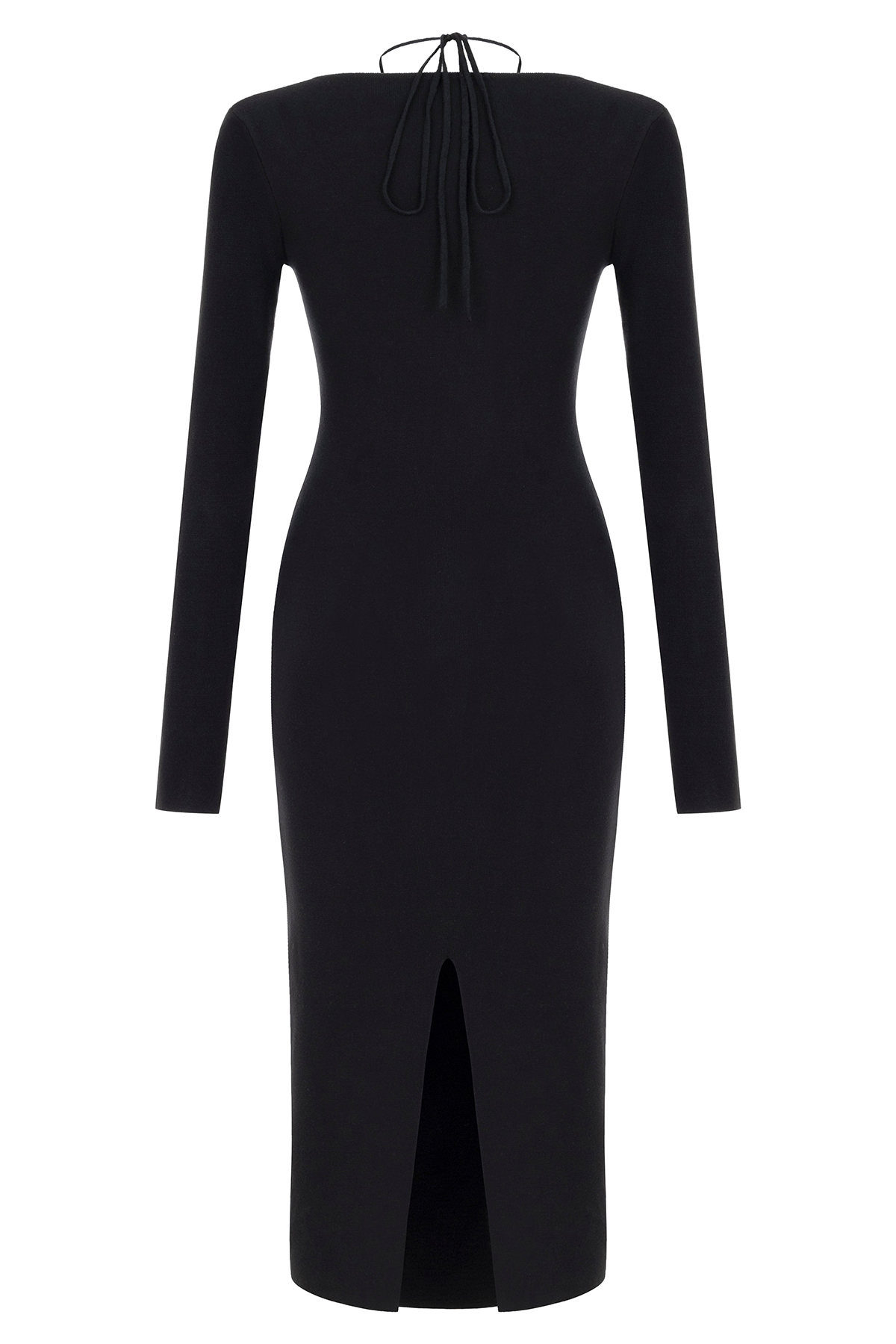 V-Neck Midi Dress-Black - notariosoax
