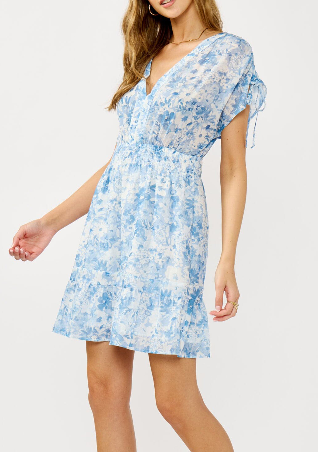 Tied Back Floral V-Neck Dress - notariosoax